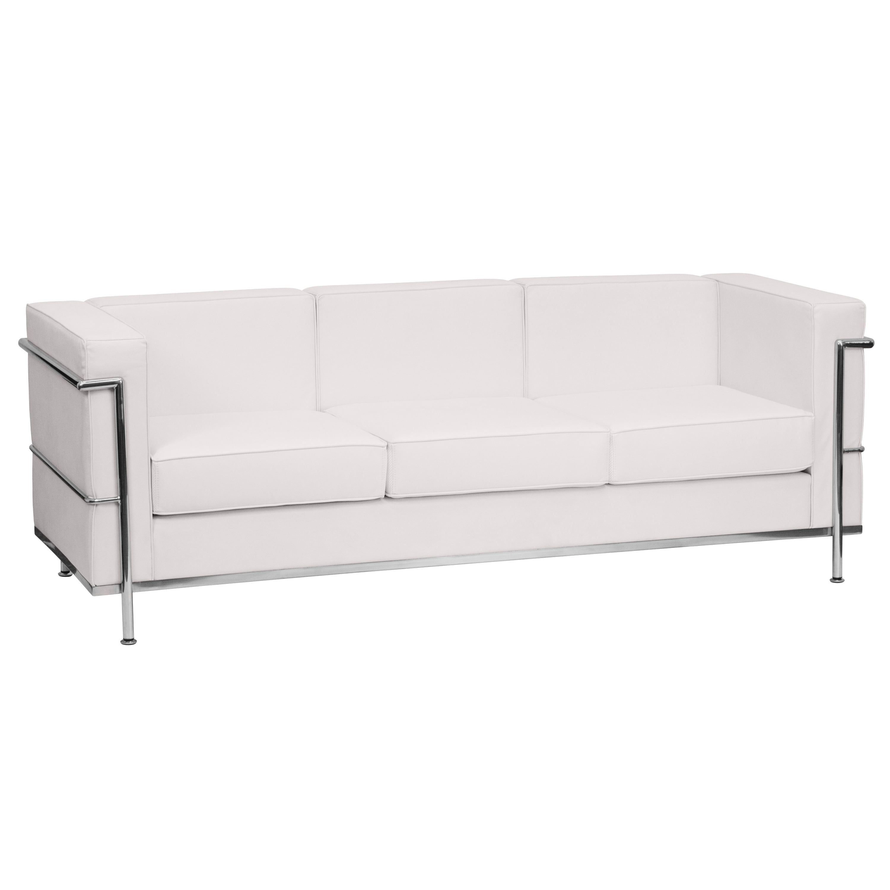 Melrose White LeatherSoft 79" Reception Sofa with Metal Frame