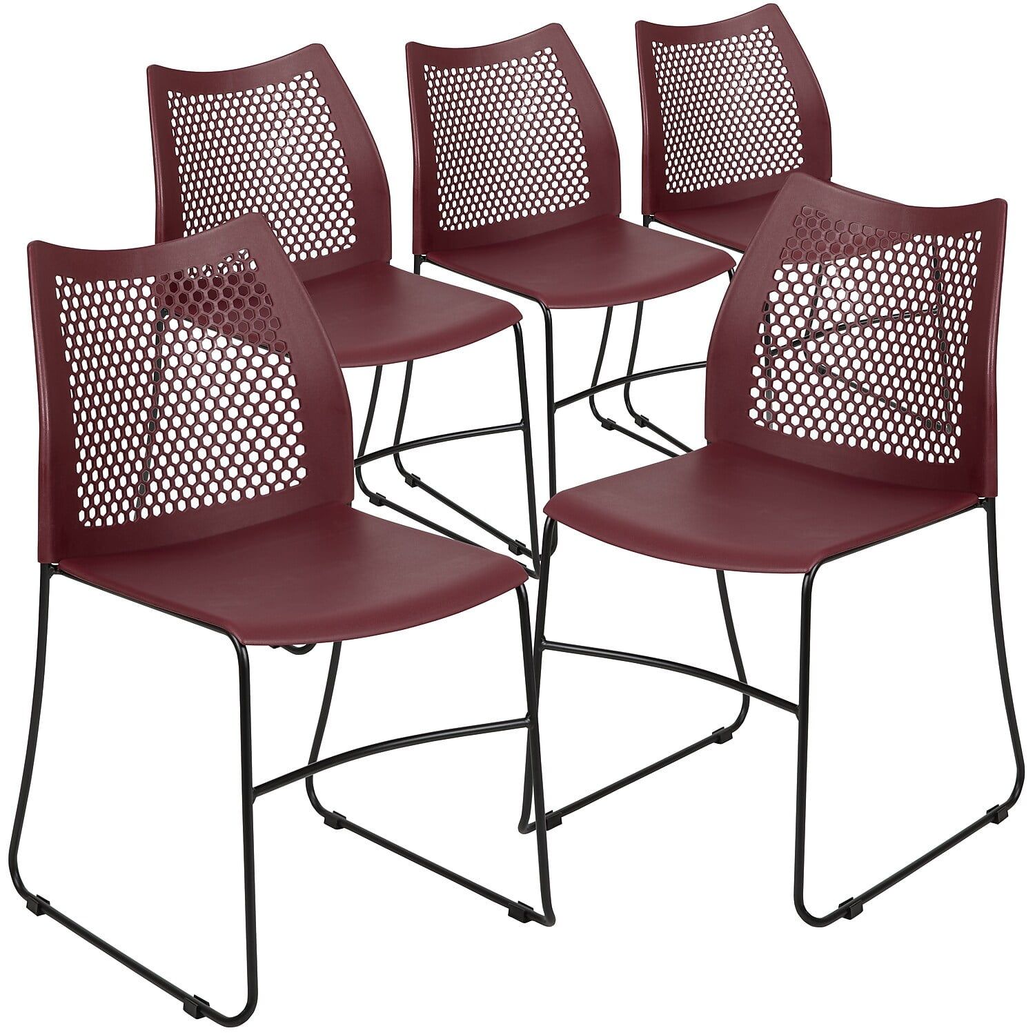 Modern Burgundy Metal Stackable Reception Chair with Air-Vent Back