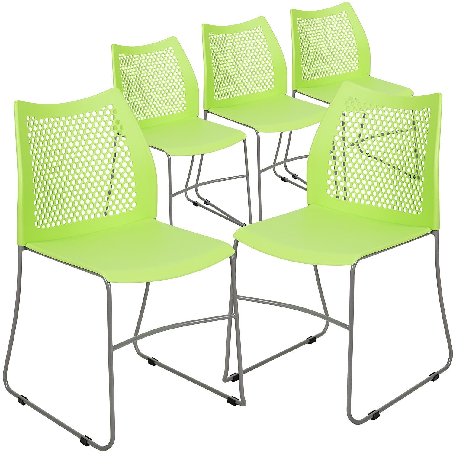 Green Ergonomic Armless Stacking Chairs with Metal Frame