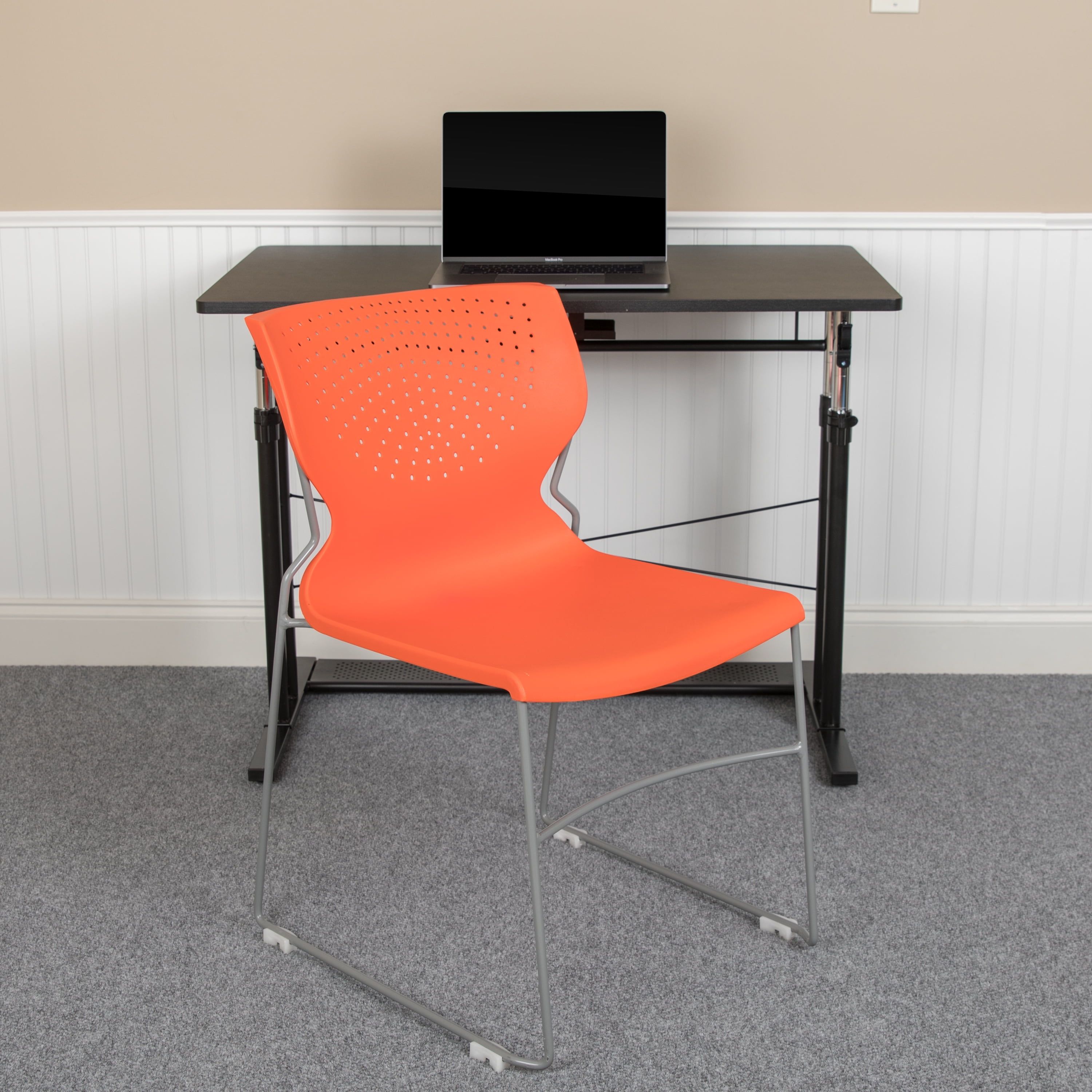 Sleek Orange Plastic Stackable Reception Chair with Gray Frame