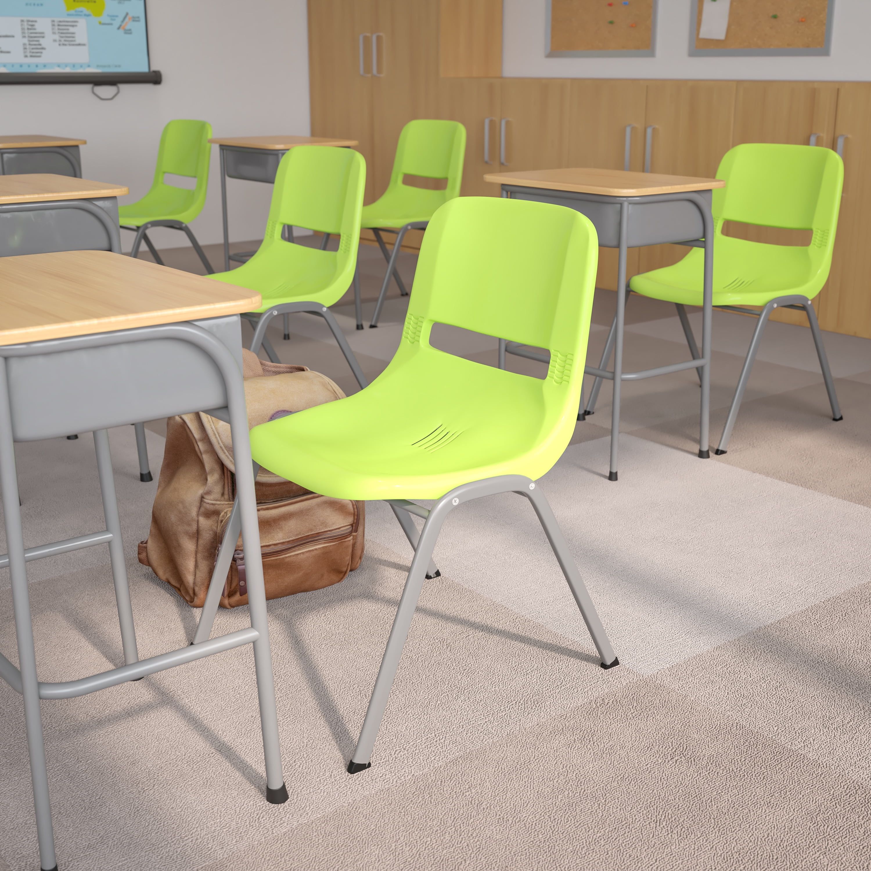 Ergonomic Shell Metal Frame Stack Chair in Green, 880 lb Capacity