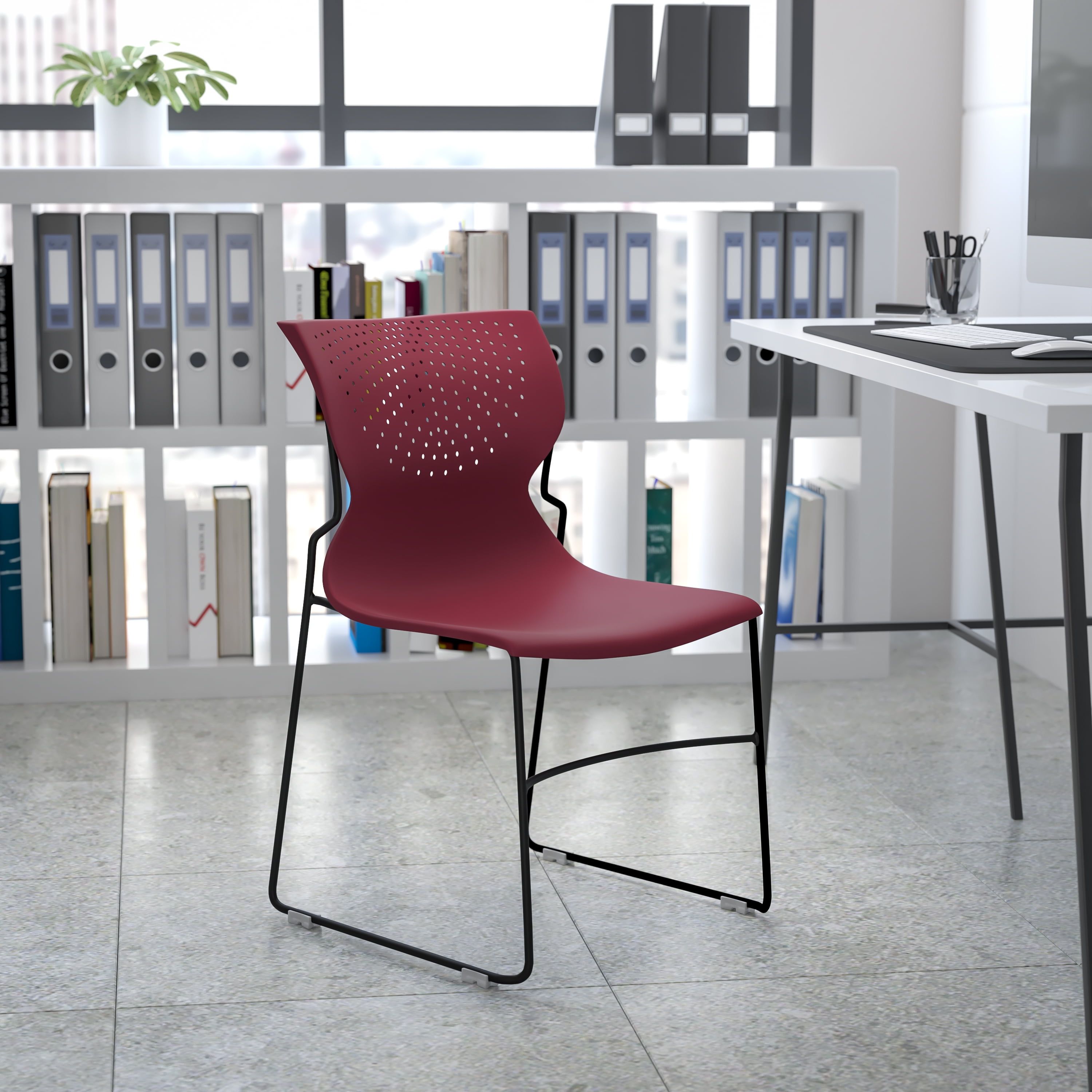 Burgundy Modern Metal Stackable Office Chair with Lumbar Support