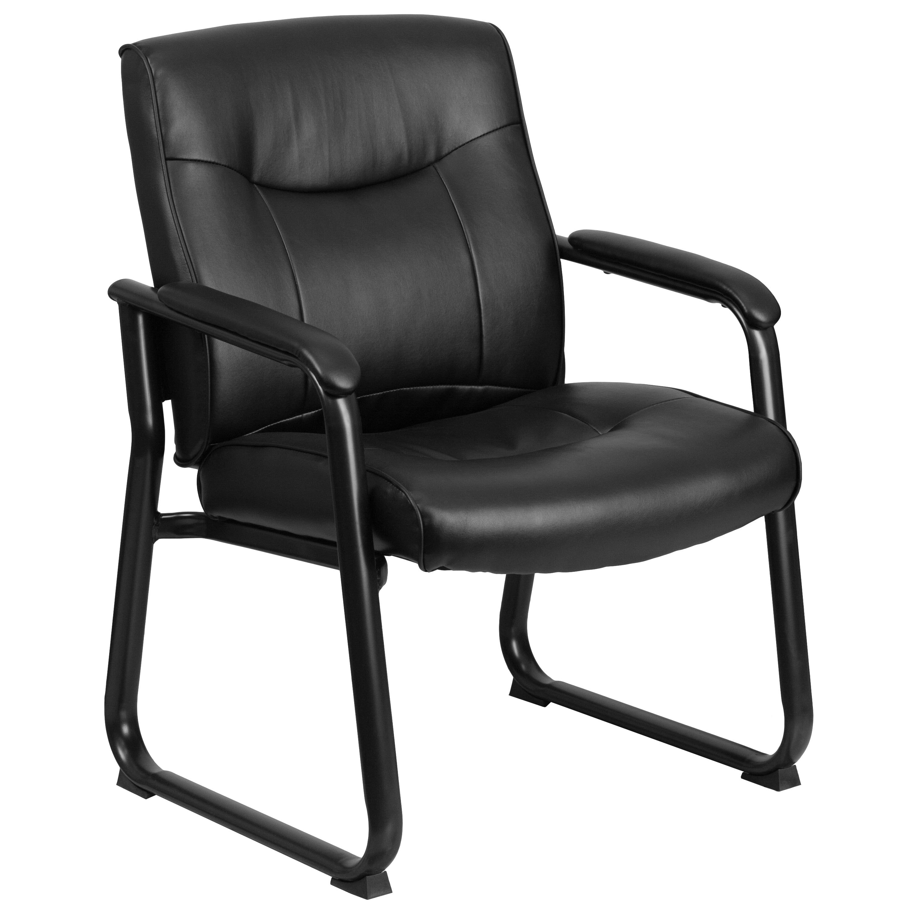 Black Leather Executive Side Chair with Metal Sled Base