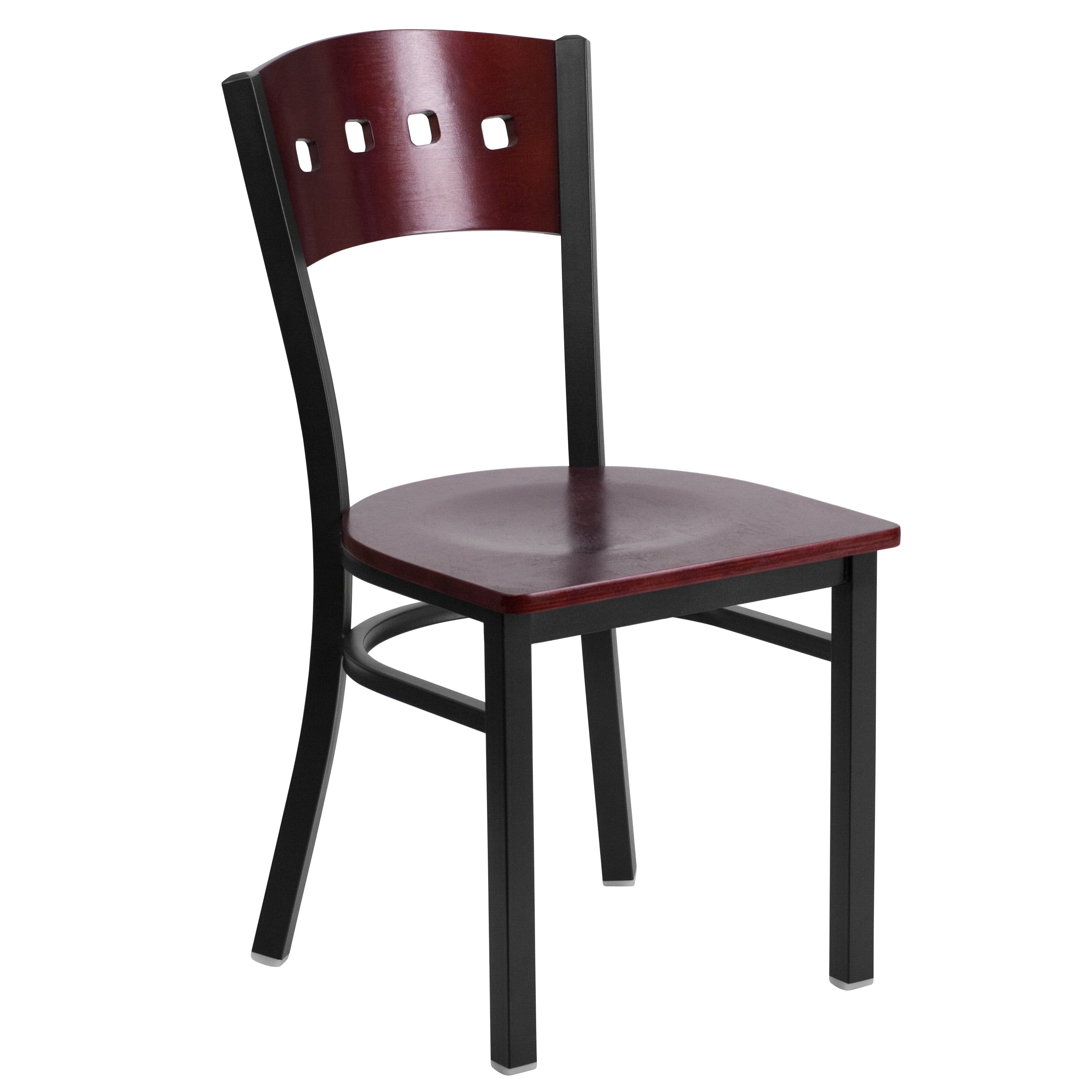 Elegant Ladderback 32" Mahogany and Black Metal Side Chair