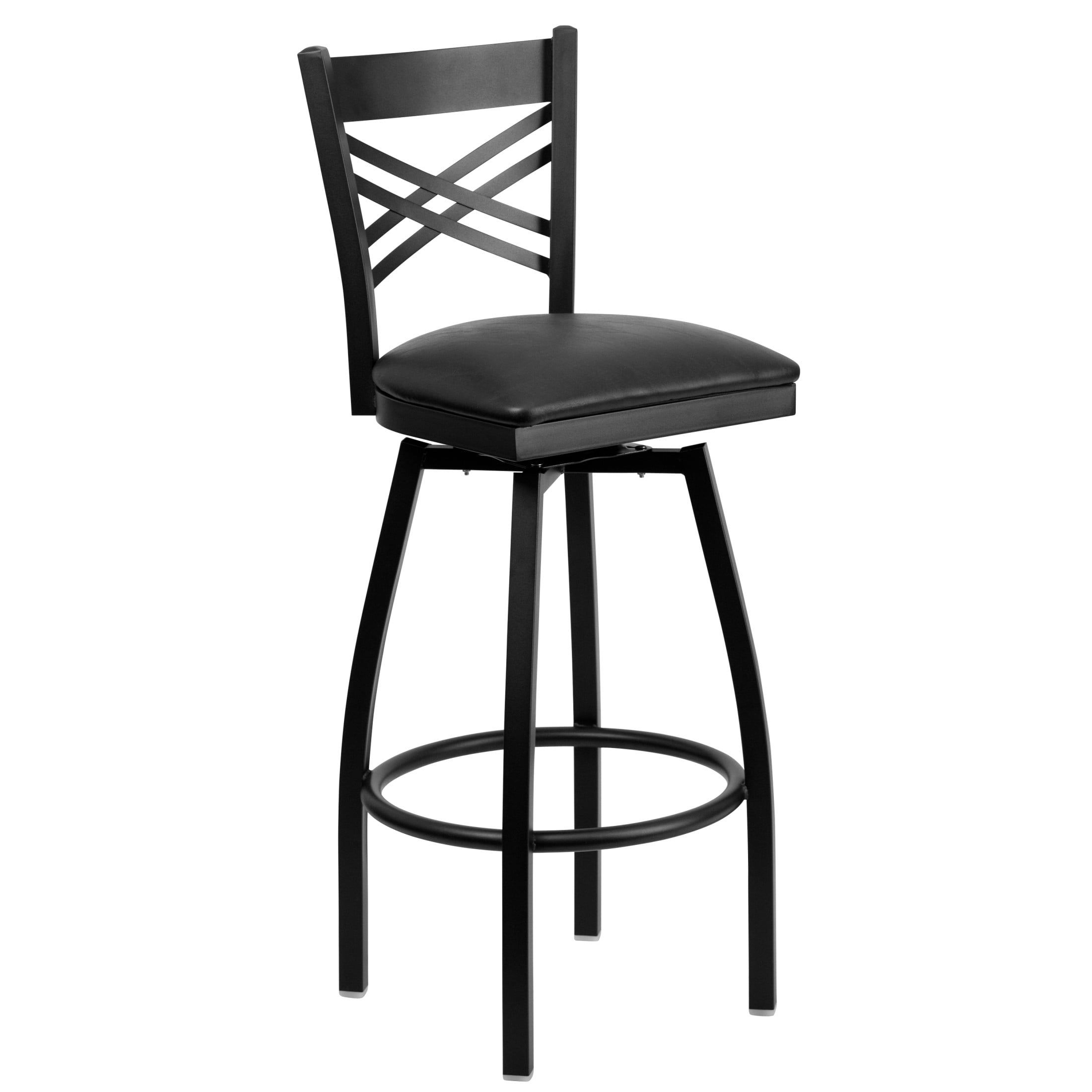 Black Metal X Back Barstool with Vinyl Seat