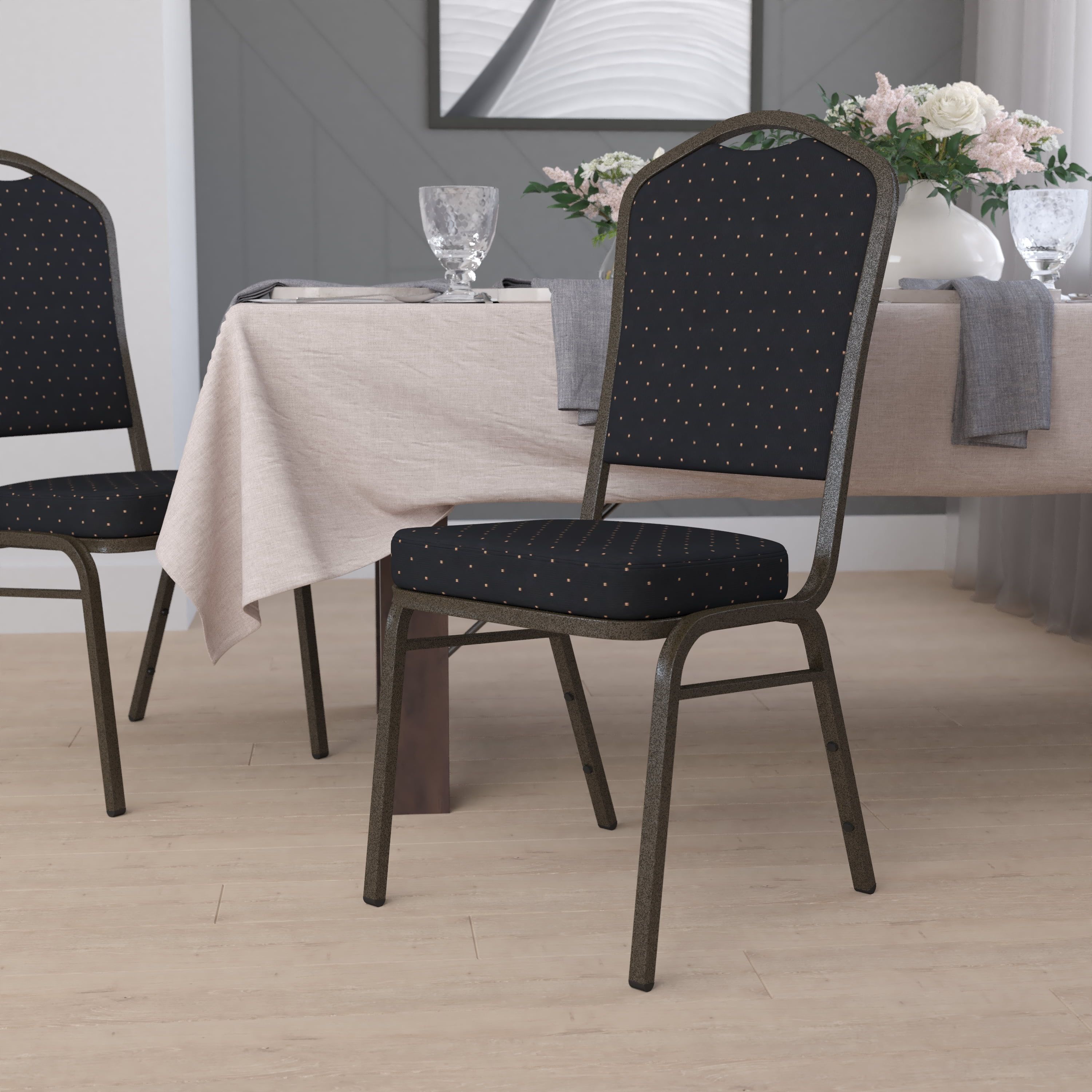 Black and Gold Fabric Stacking Banquet Chair with Steel Frame