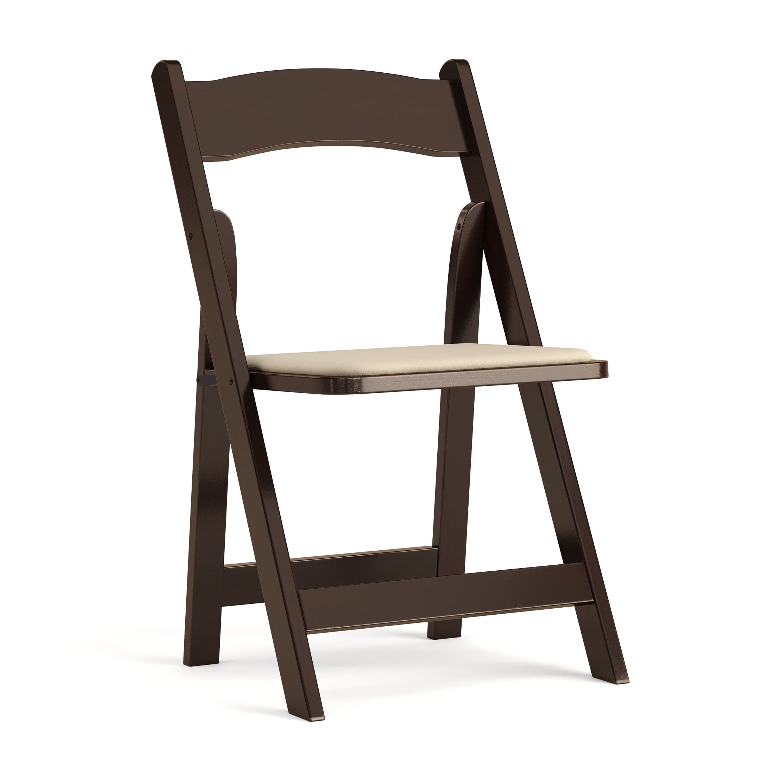 Fruitwood Folding Chair with Beige Vinyl Padded Seat