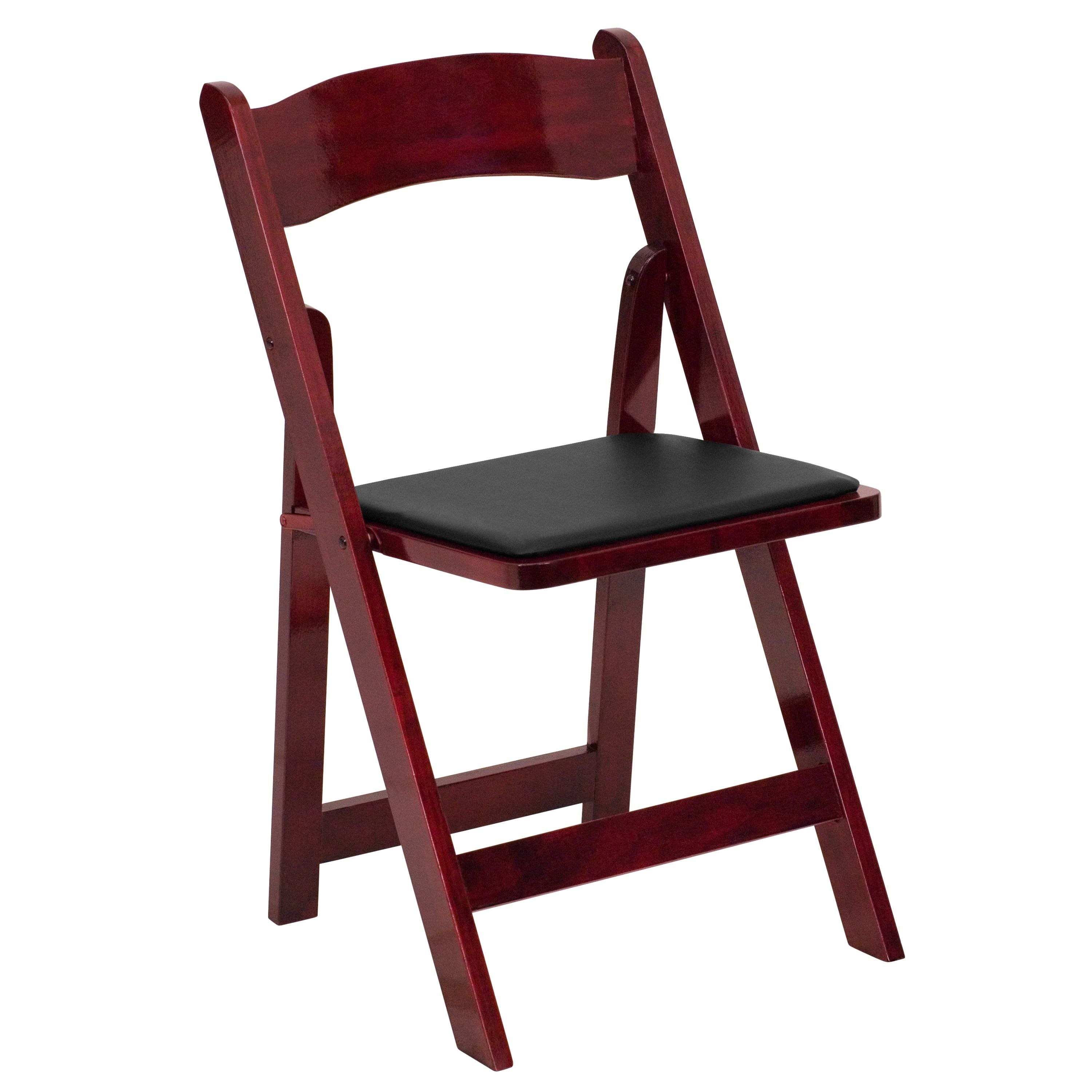 Elegant Mahogany Wood Folding Chair with Vinyl Padded Seat