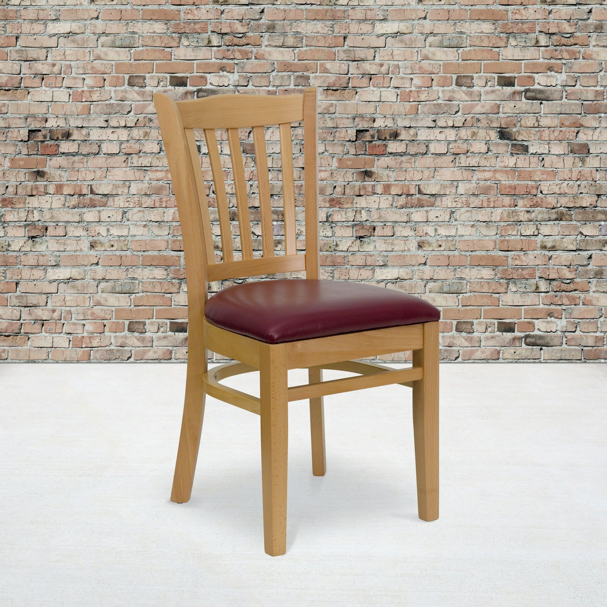 Hercules Burgundy Vinyl and Natural Beechwood Slat Chair