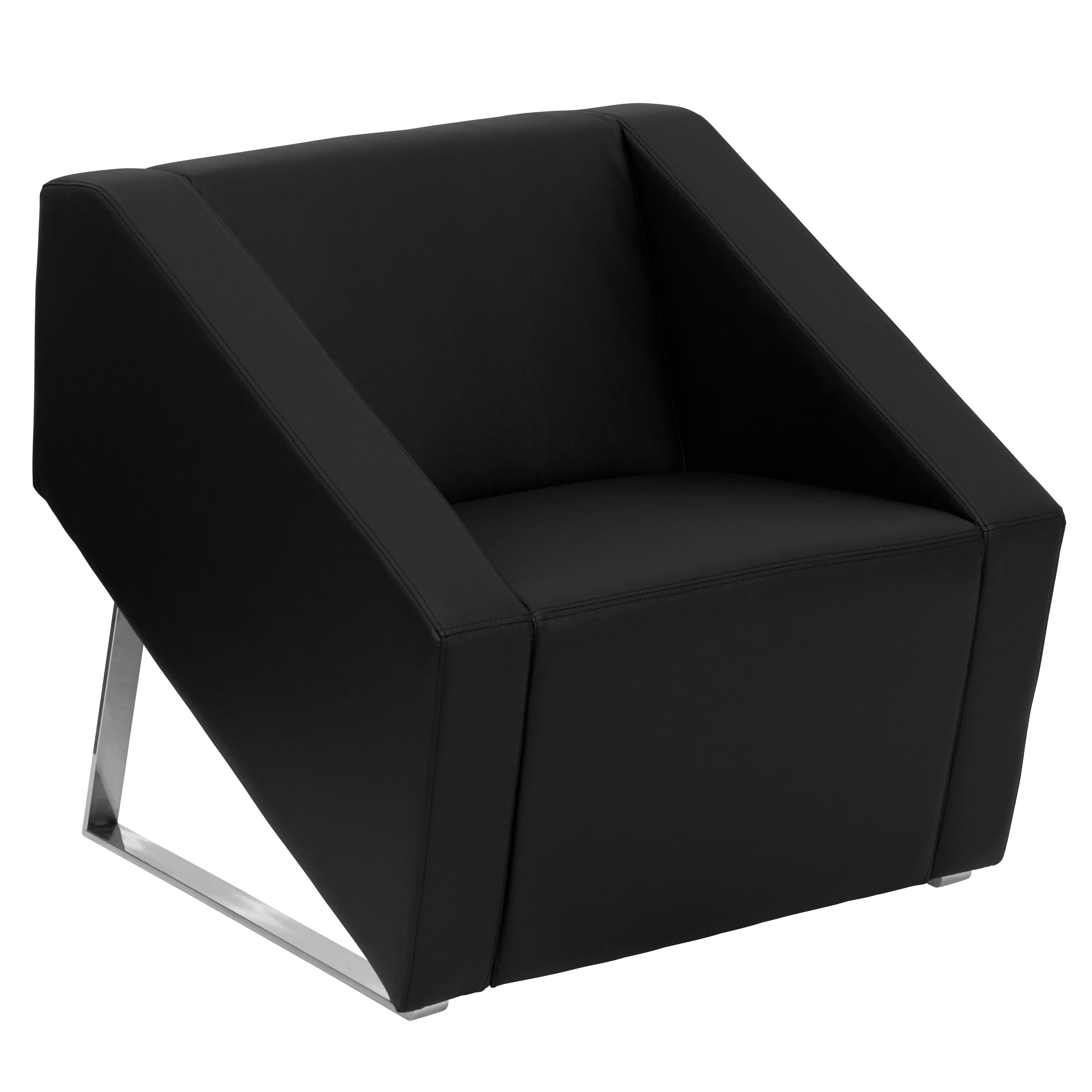 Hercules Black Leather Lounge Chair with Chrome Base