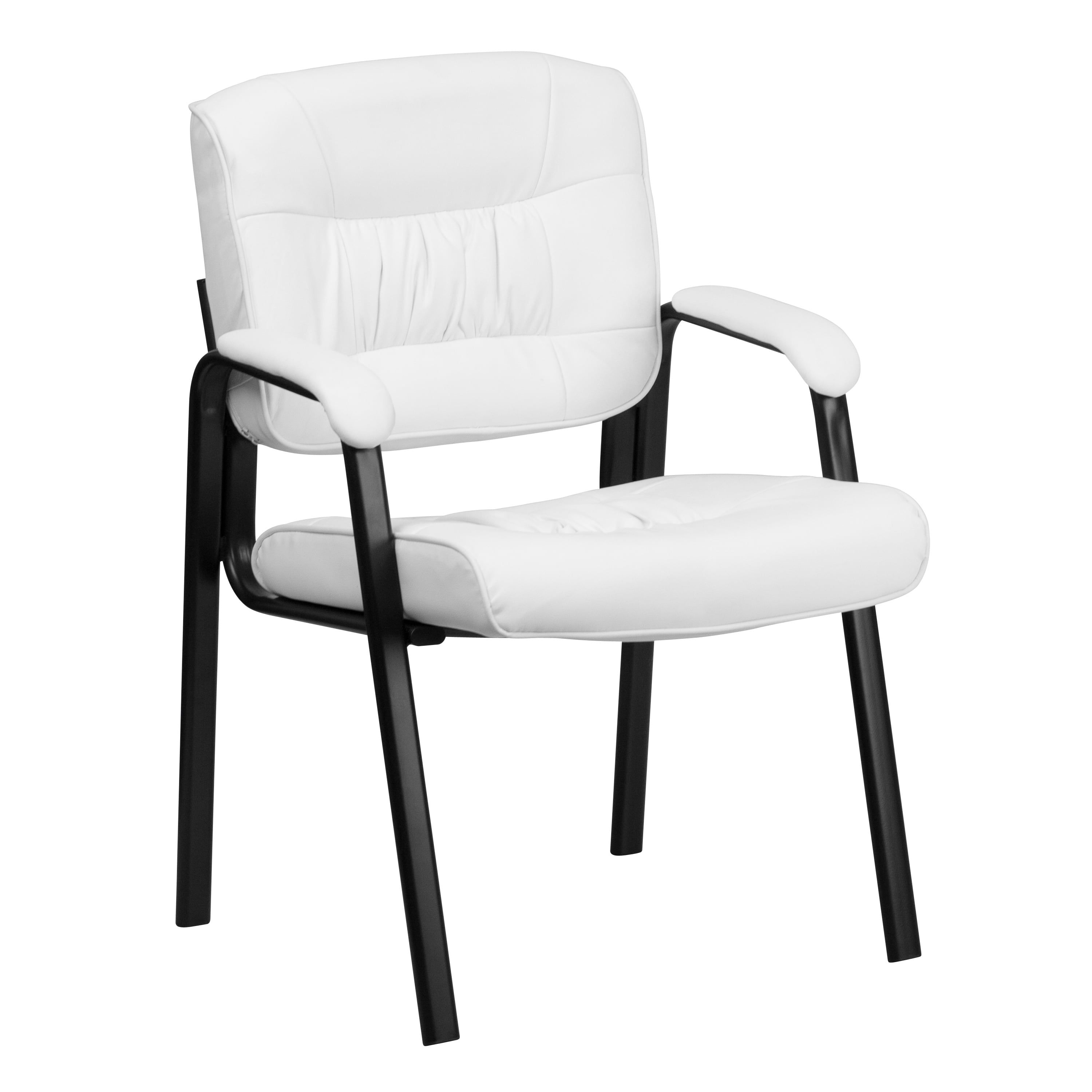 Modern White LeatherSoft Side Reception Chair with Black Metal Frame