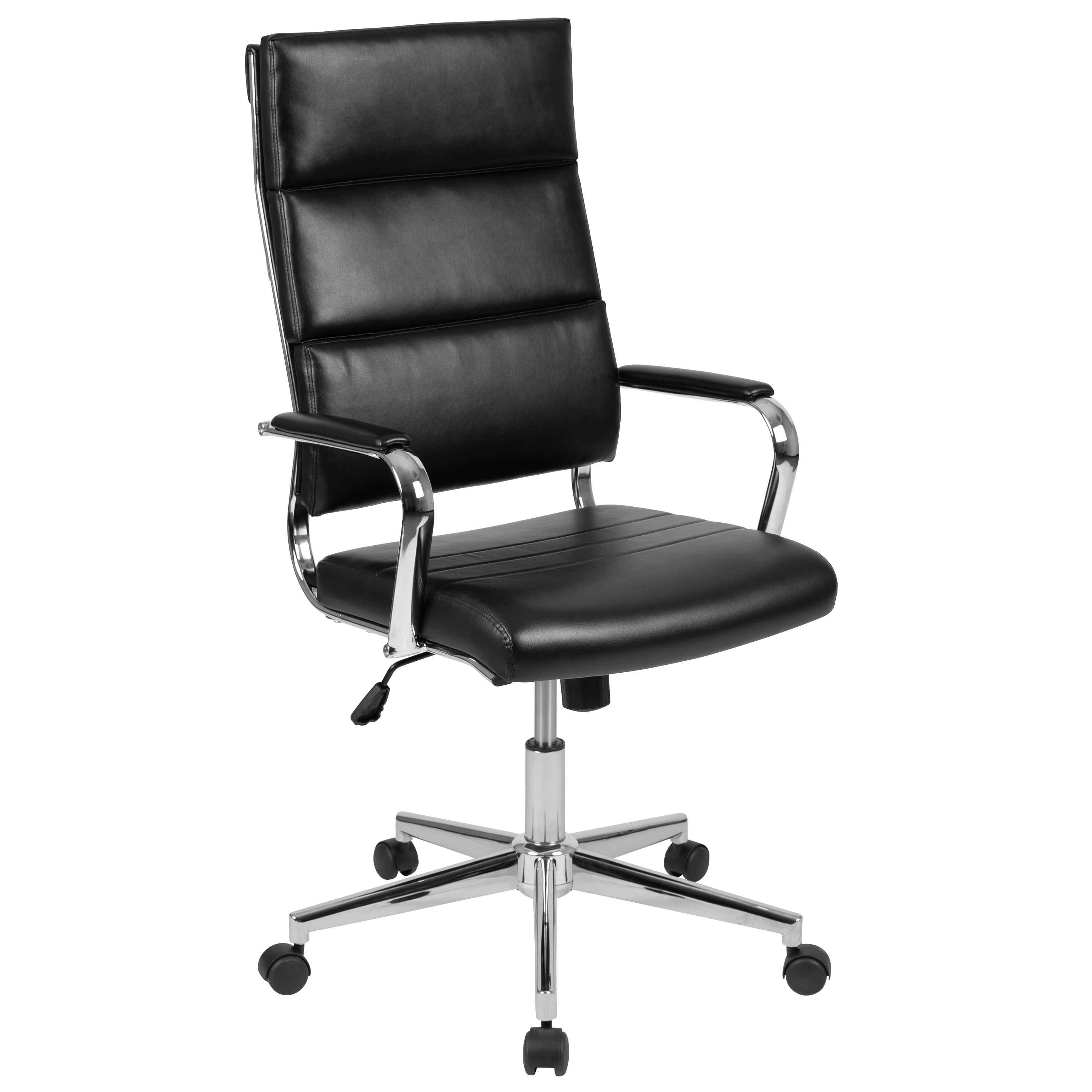 Executive High-Back Black LeatherSoft Swivel Office Chair with Chrome Metal