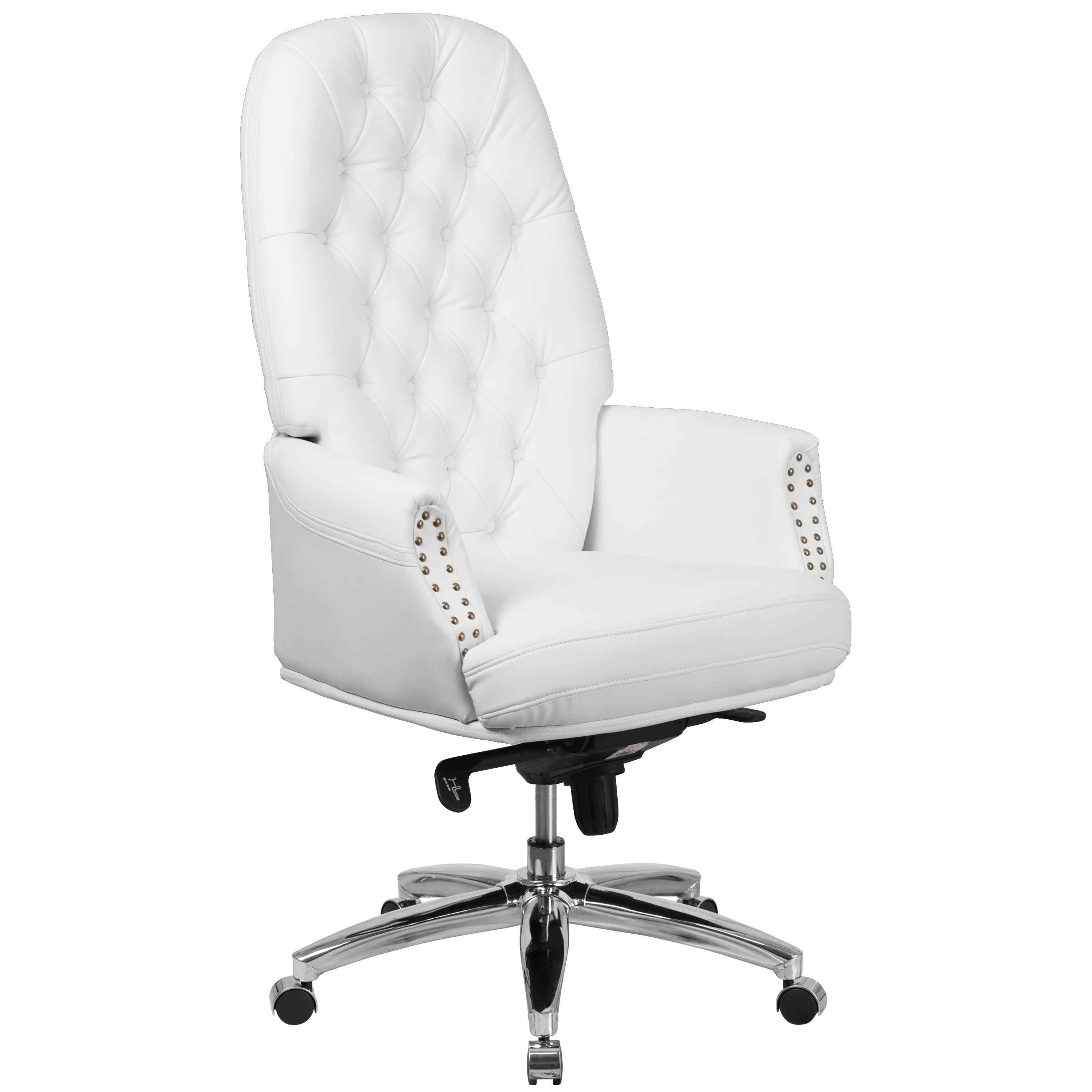 Executive High-Back Swivel Chair in White LeatherSoft