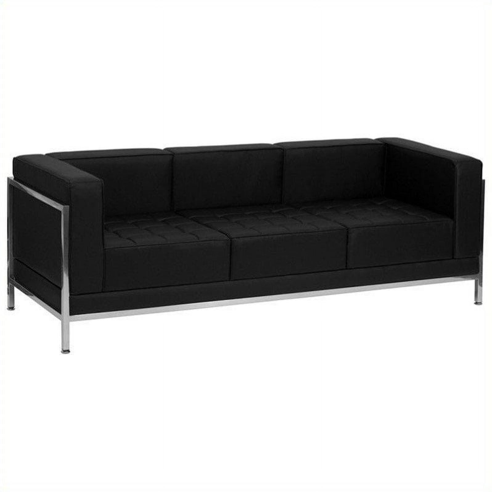 Modern Black Leather Tufted Reception Sofa with Metal Frame