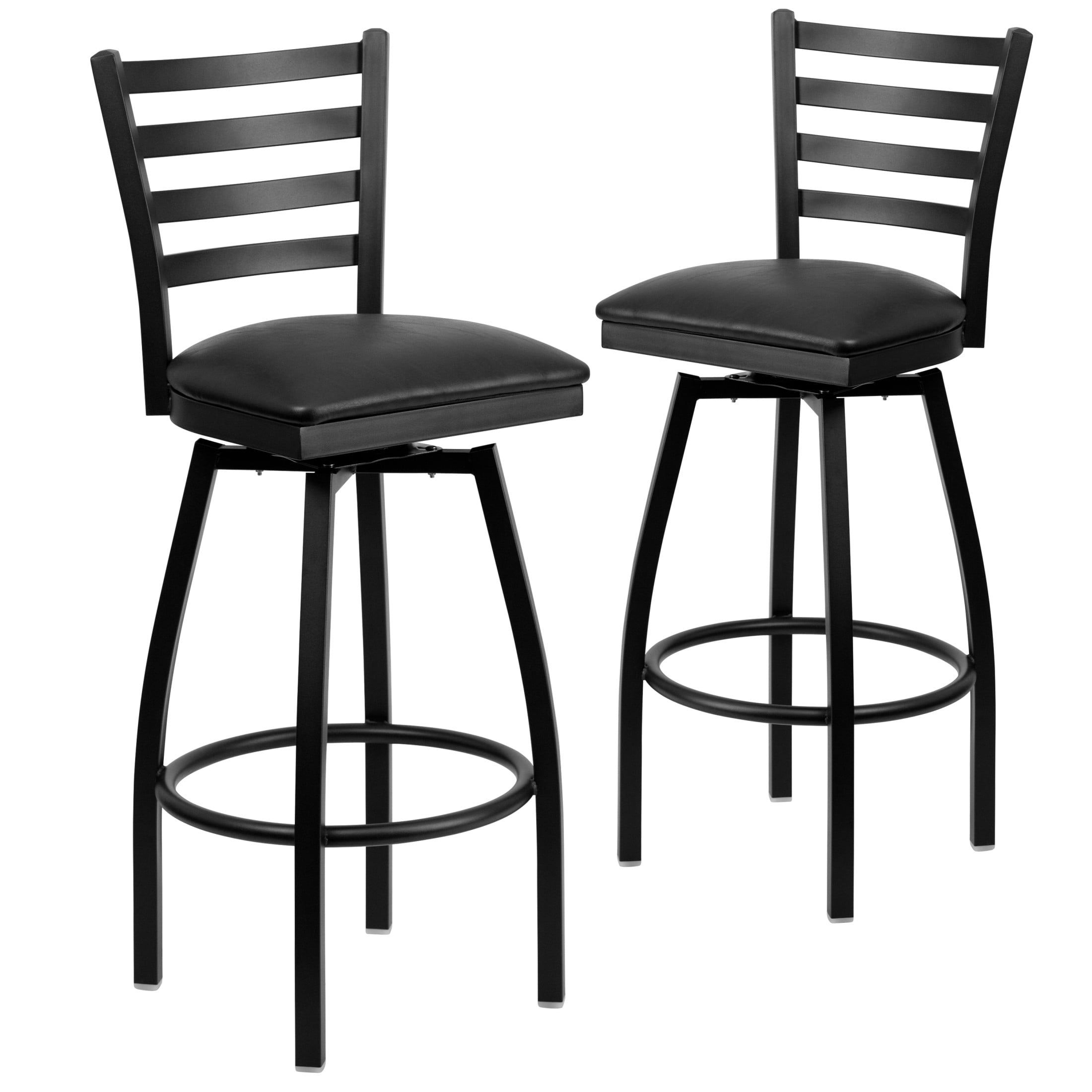 Traditional Black Vinyl Swivel Barstool with Metal Frame