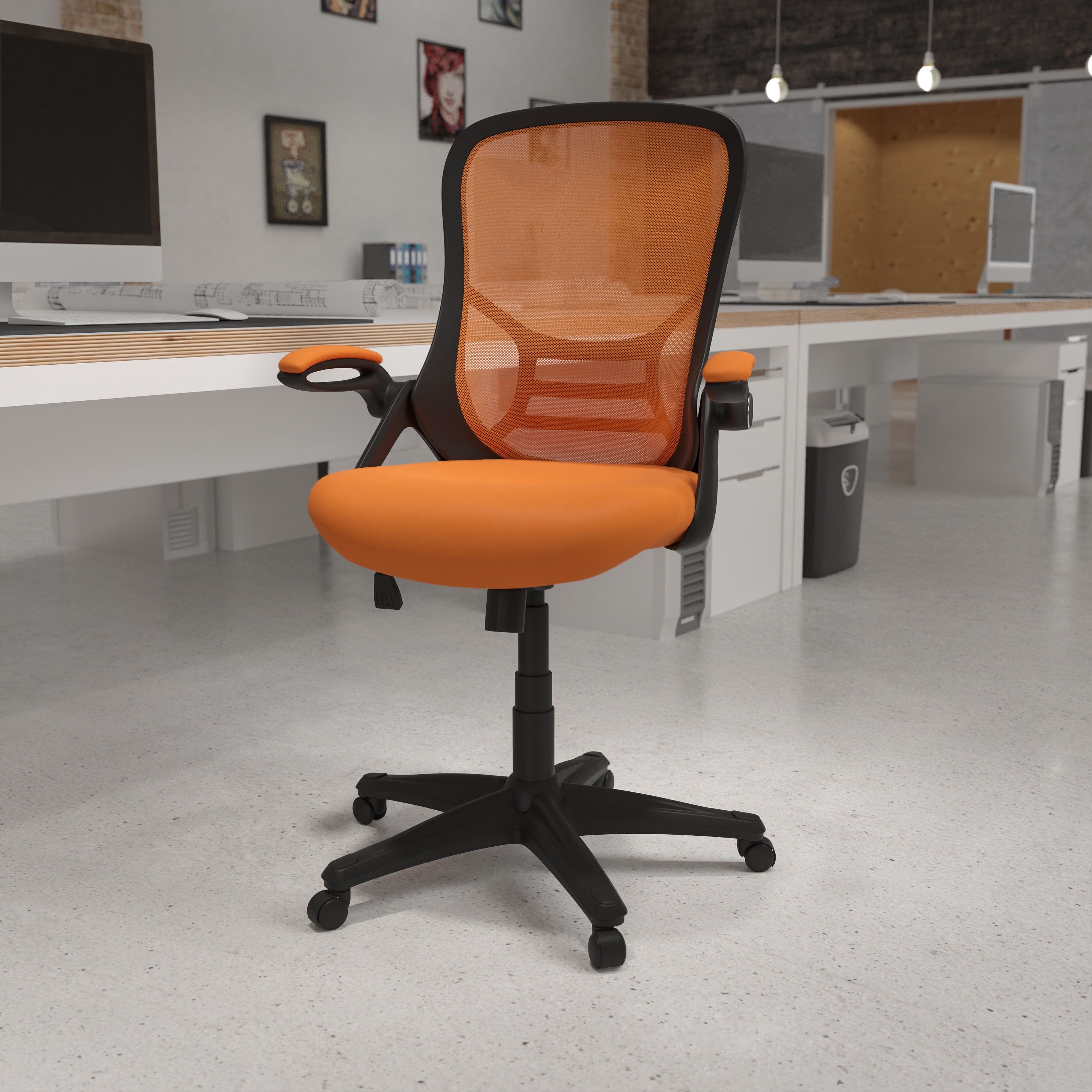 High Back Orange Mesh Ergonomic Swivel Office Chair with Adjustable Arms