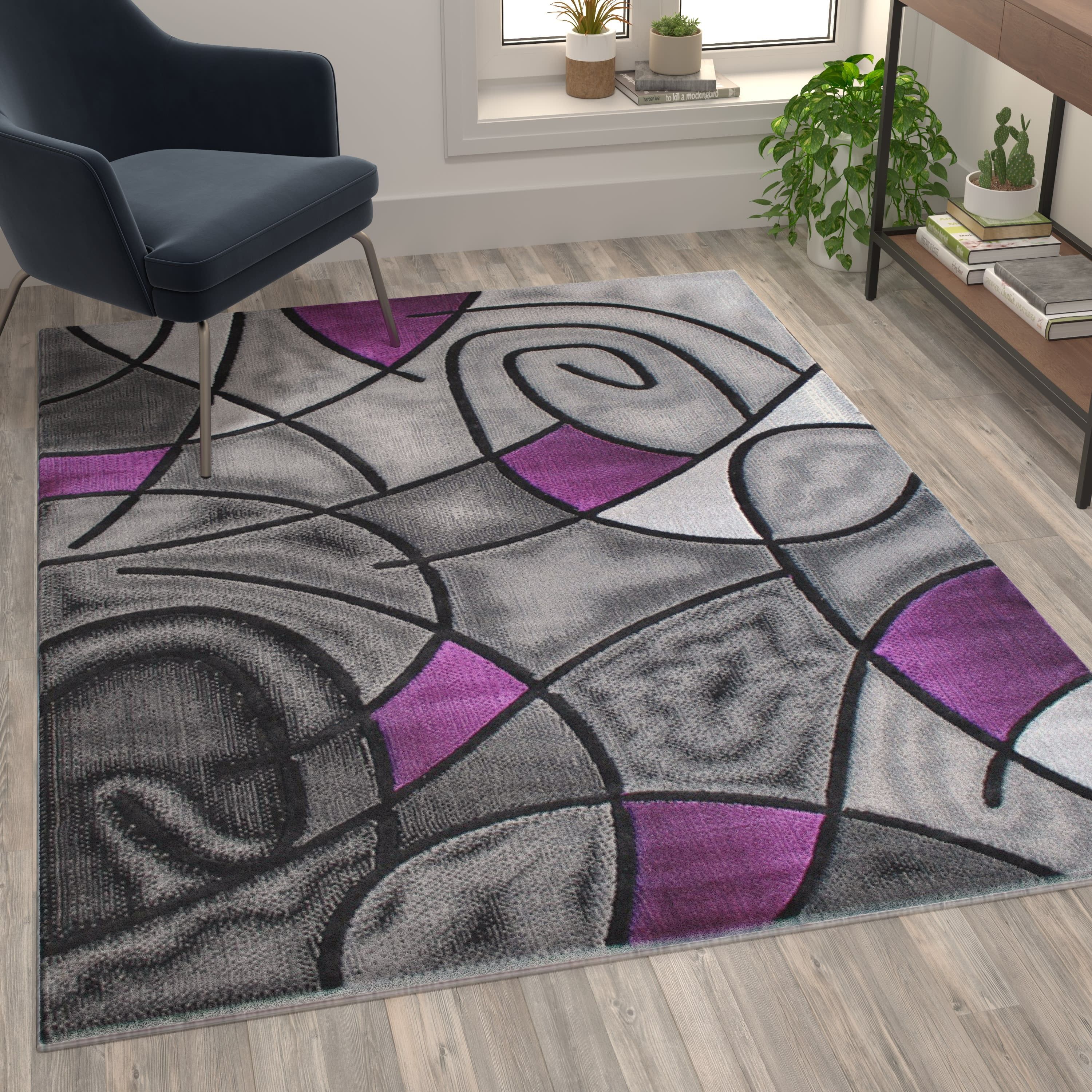 Braided Reversible Purple Abstract Synthetic 5' x 7' Rug