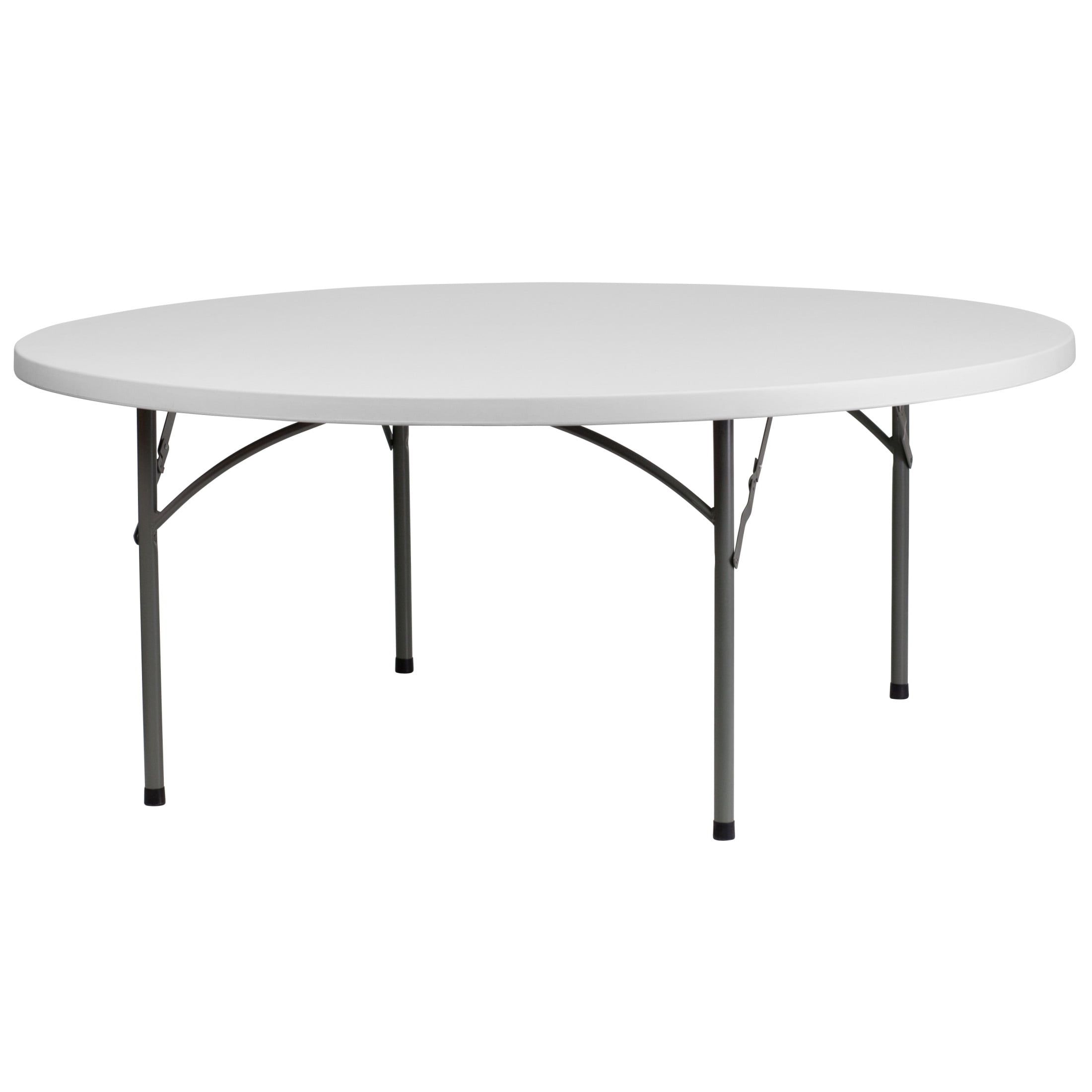 Kathryn 72'' Round White Plastic Folding Table with Gray Metal Frame