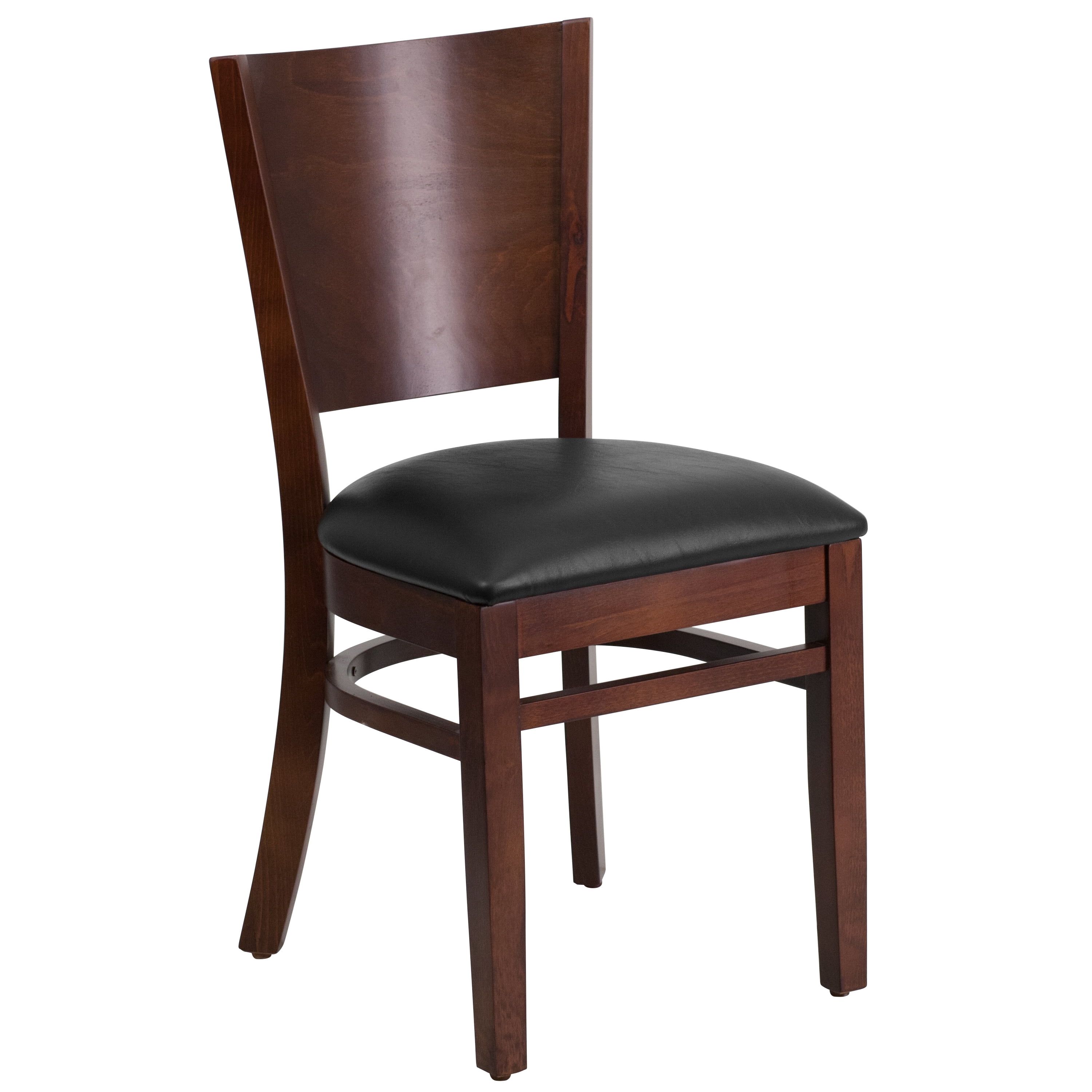 Elegant Walnut Wood Side Chair with Black Vinyl Seat