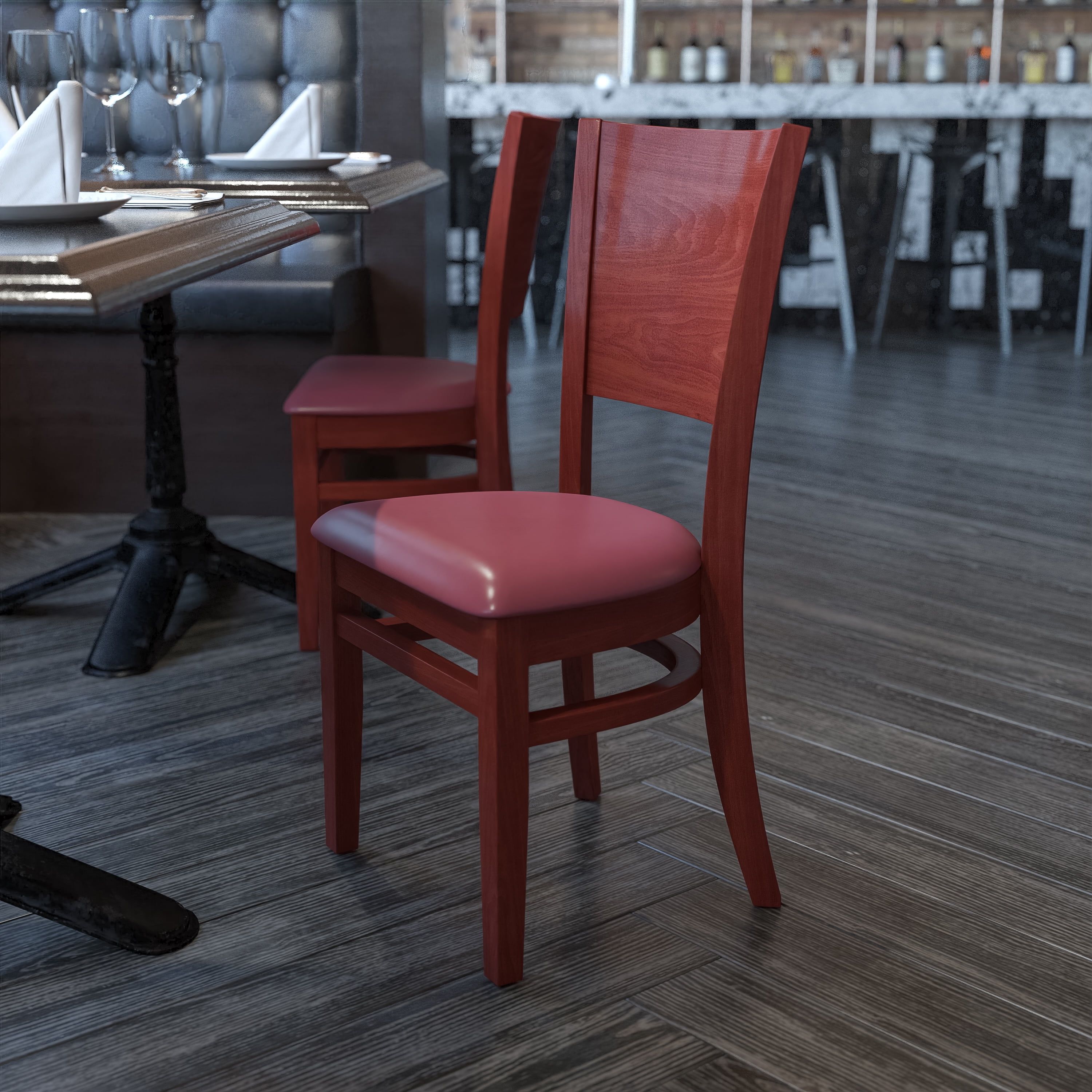 Elegant Walnut Wood Side Chair with Burgundy Vinyl Seat