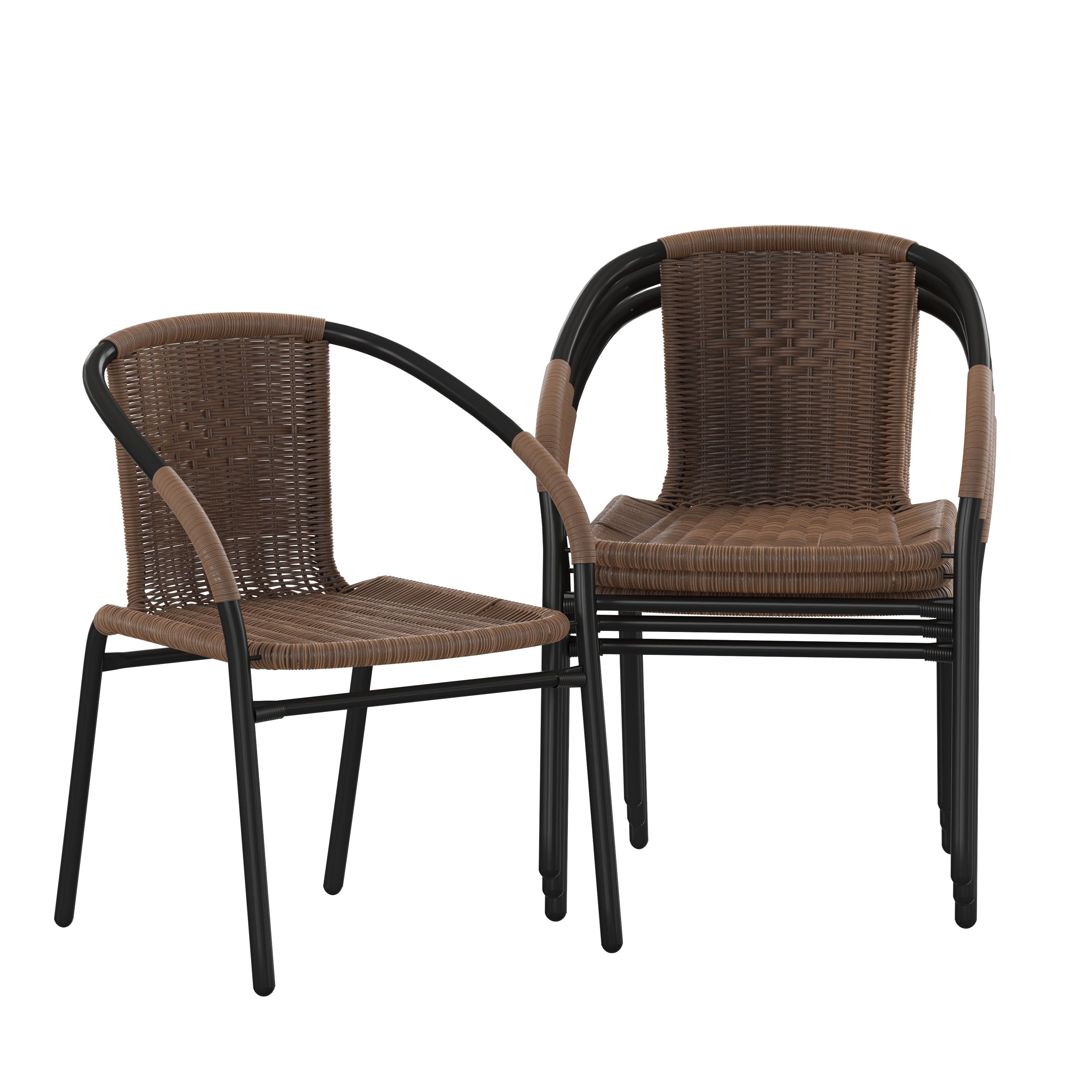 Medium Brown Rattan Stackable Indoor-Outdoor Dining Chairs, Set of 4