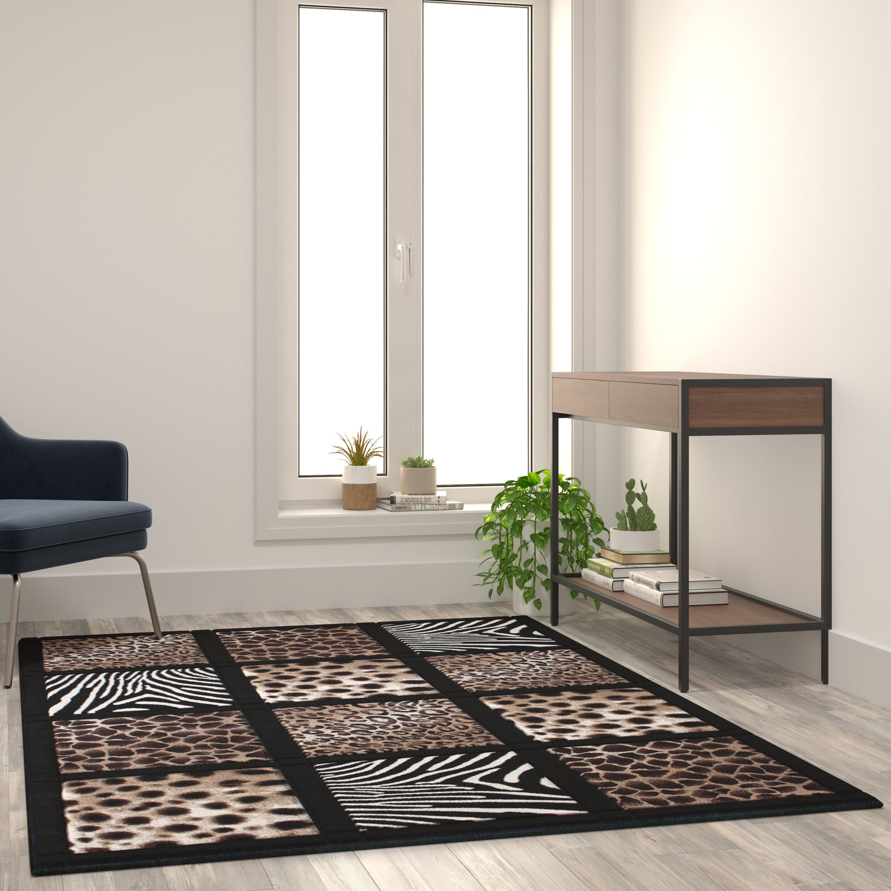 Reversible Black and White Synthetic 5' x 7' Area Rug