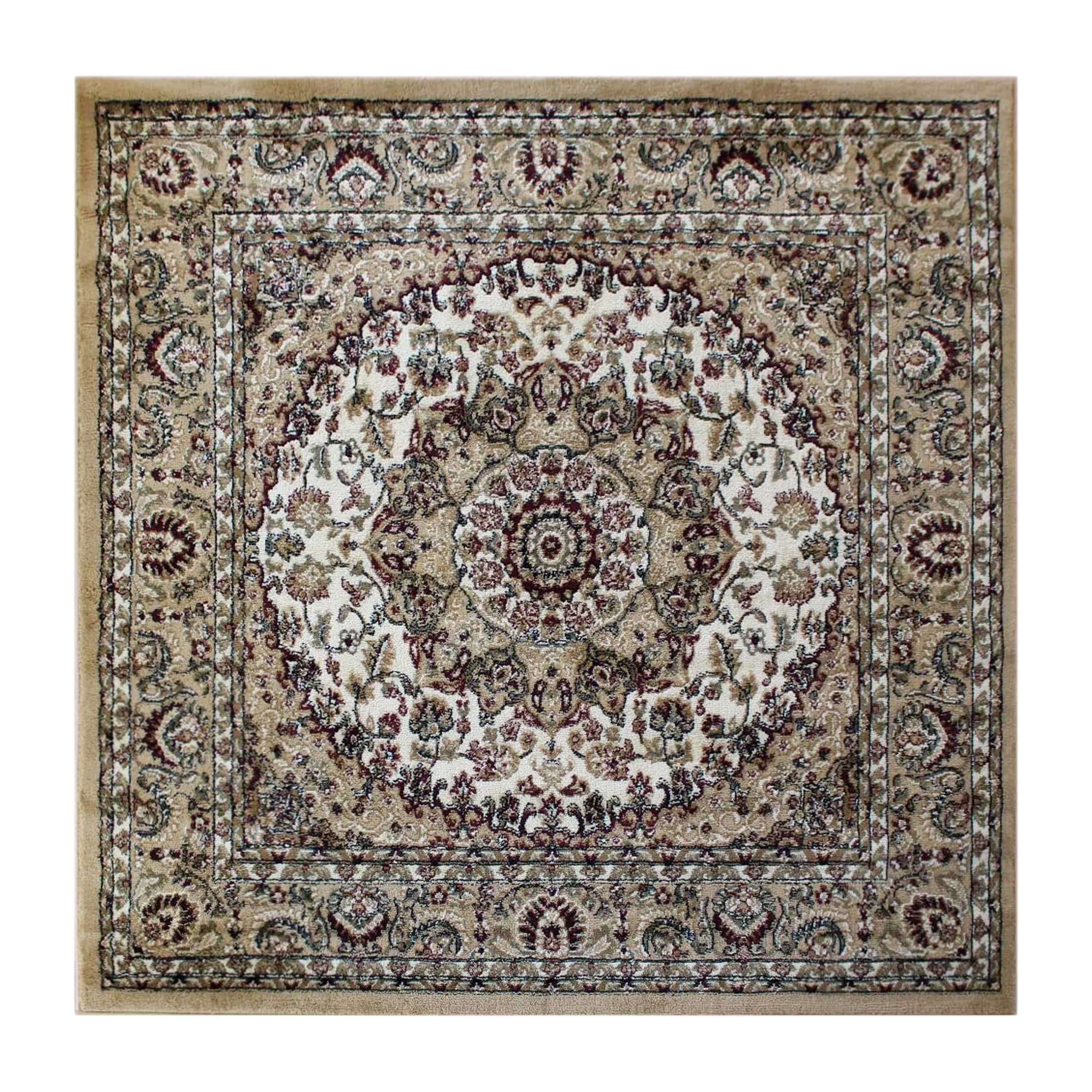 Ivory Square 4'x4' Persian-Inspired Synthetic Area Rug