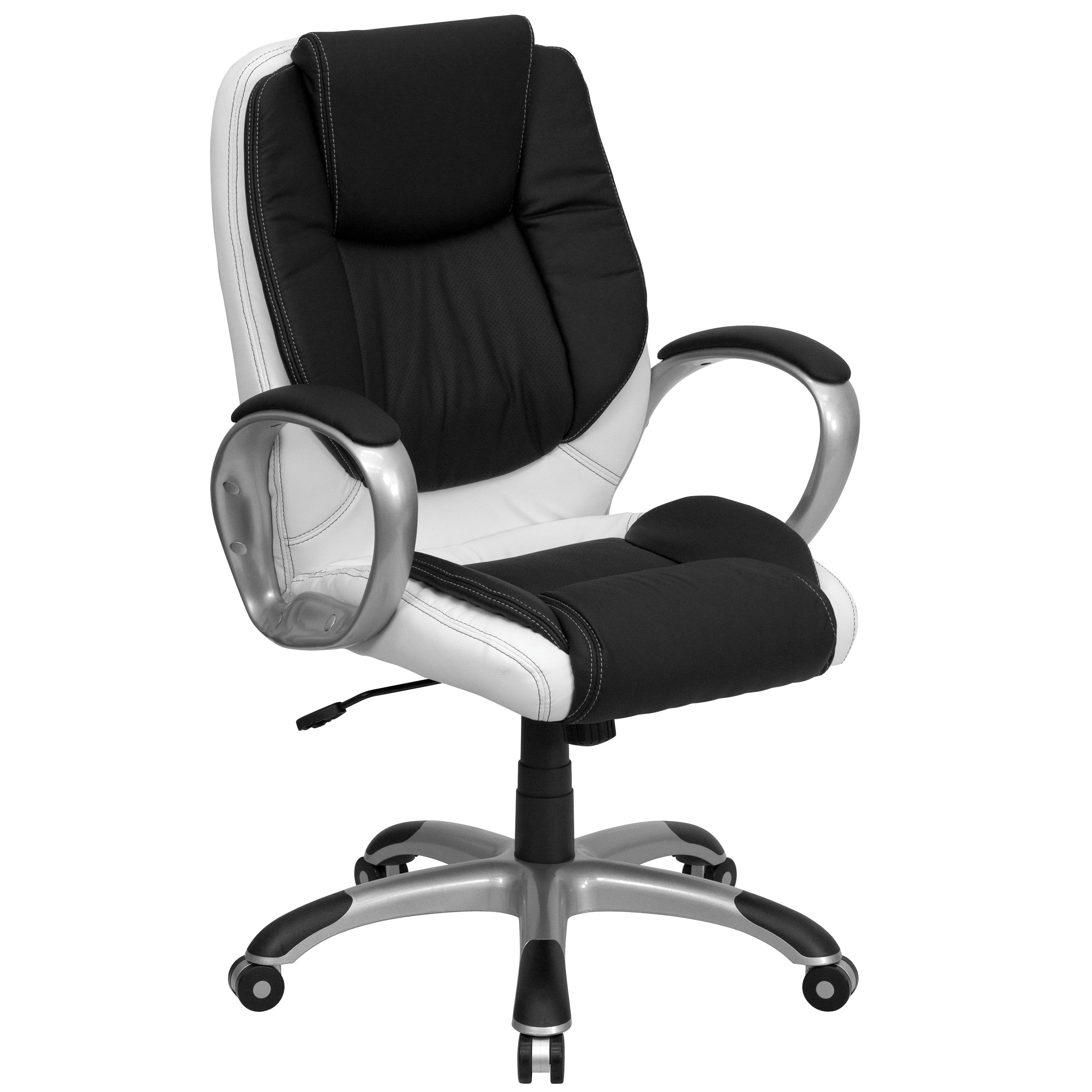 Mid-Back Black and White LeatherSoft Swivel Office Chair