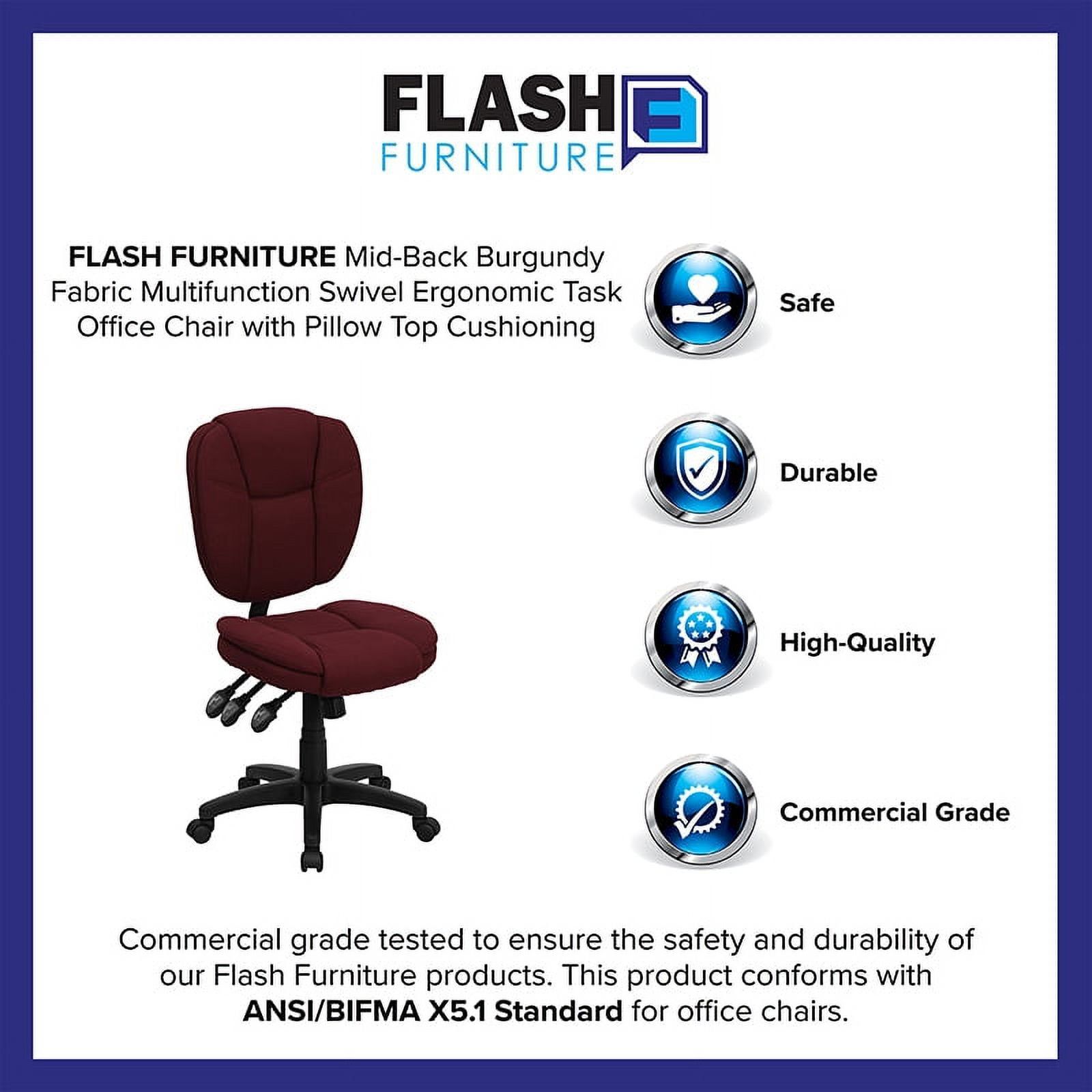 Ergonomic Mid-Back Task Chair with Pillow Top in Burgundy Fabric