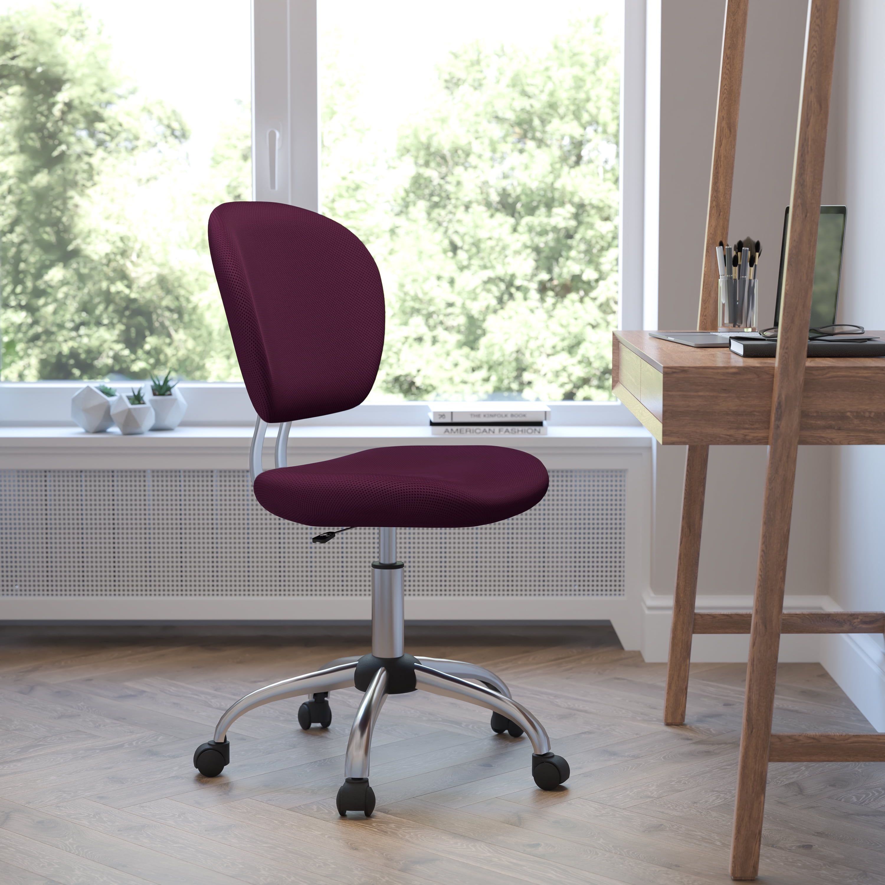 Burgundy Mesh Mid-Back Swivel Task Chair with Chrome Base