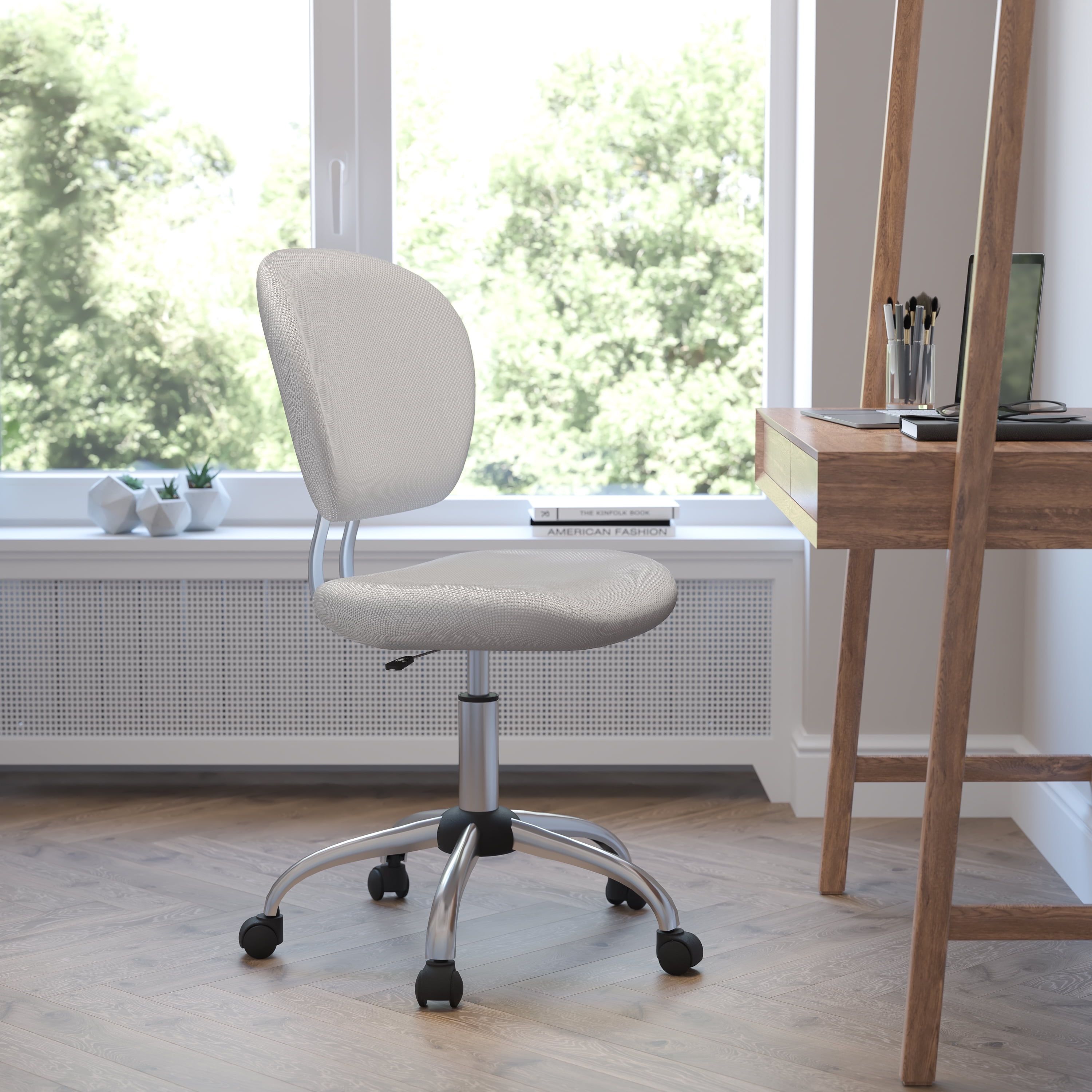 White Mesh Mid-Back Swivel Task Chair with Chrome Base