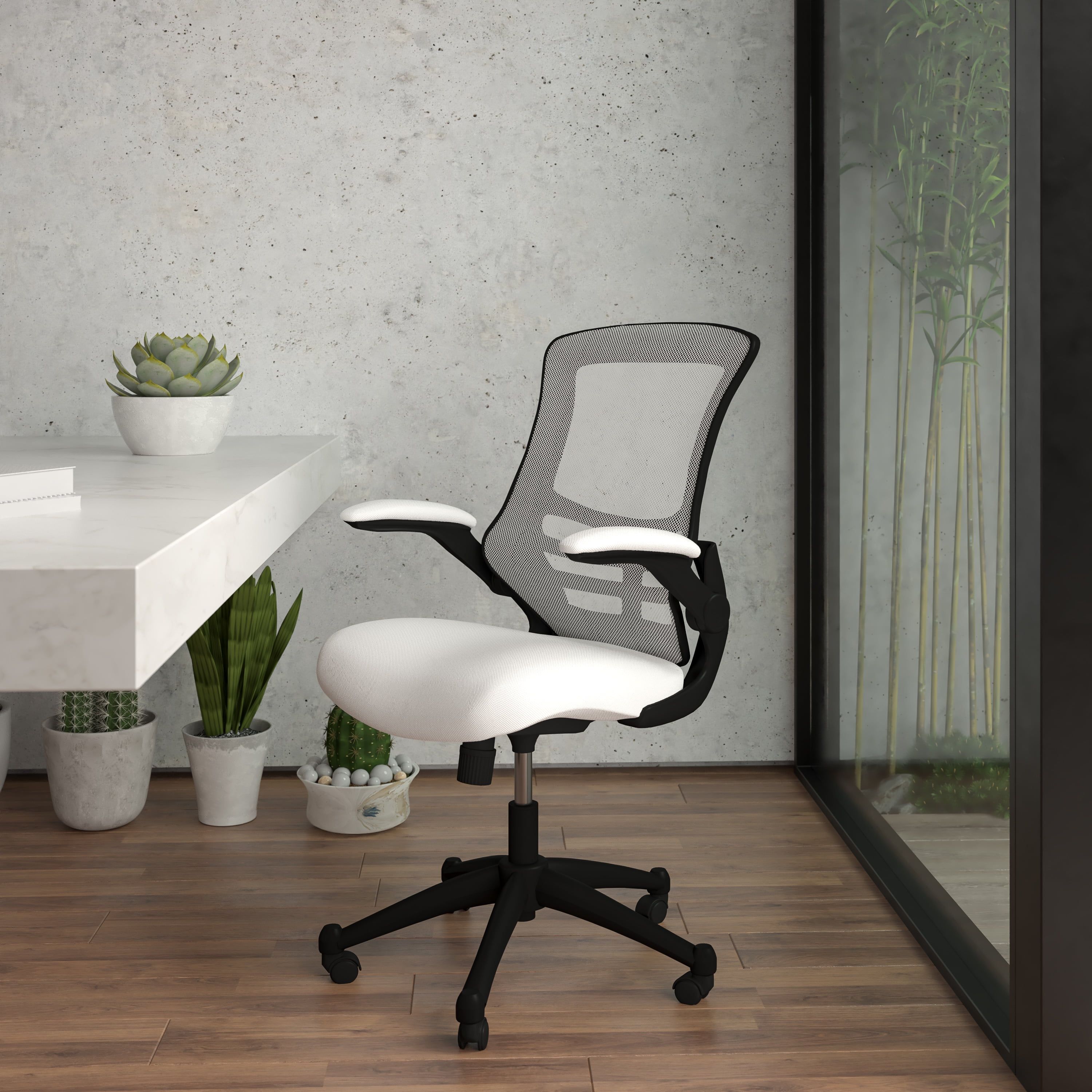 White Mesh Ergonomic Task Chair with Adjustable Arms