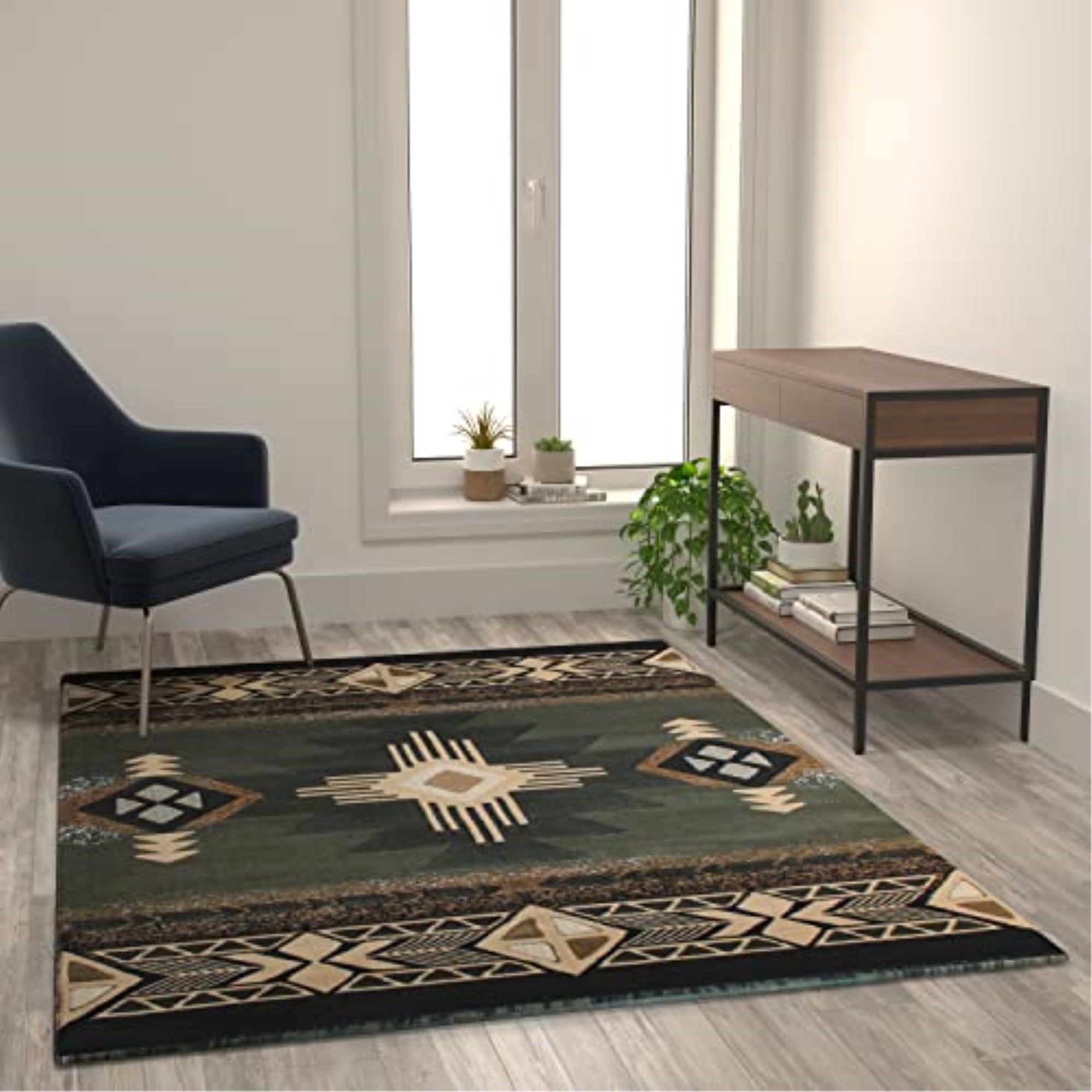 Sage Rectangular 5' x 7' Stain-Resistant Synthetic Area Rug