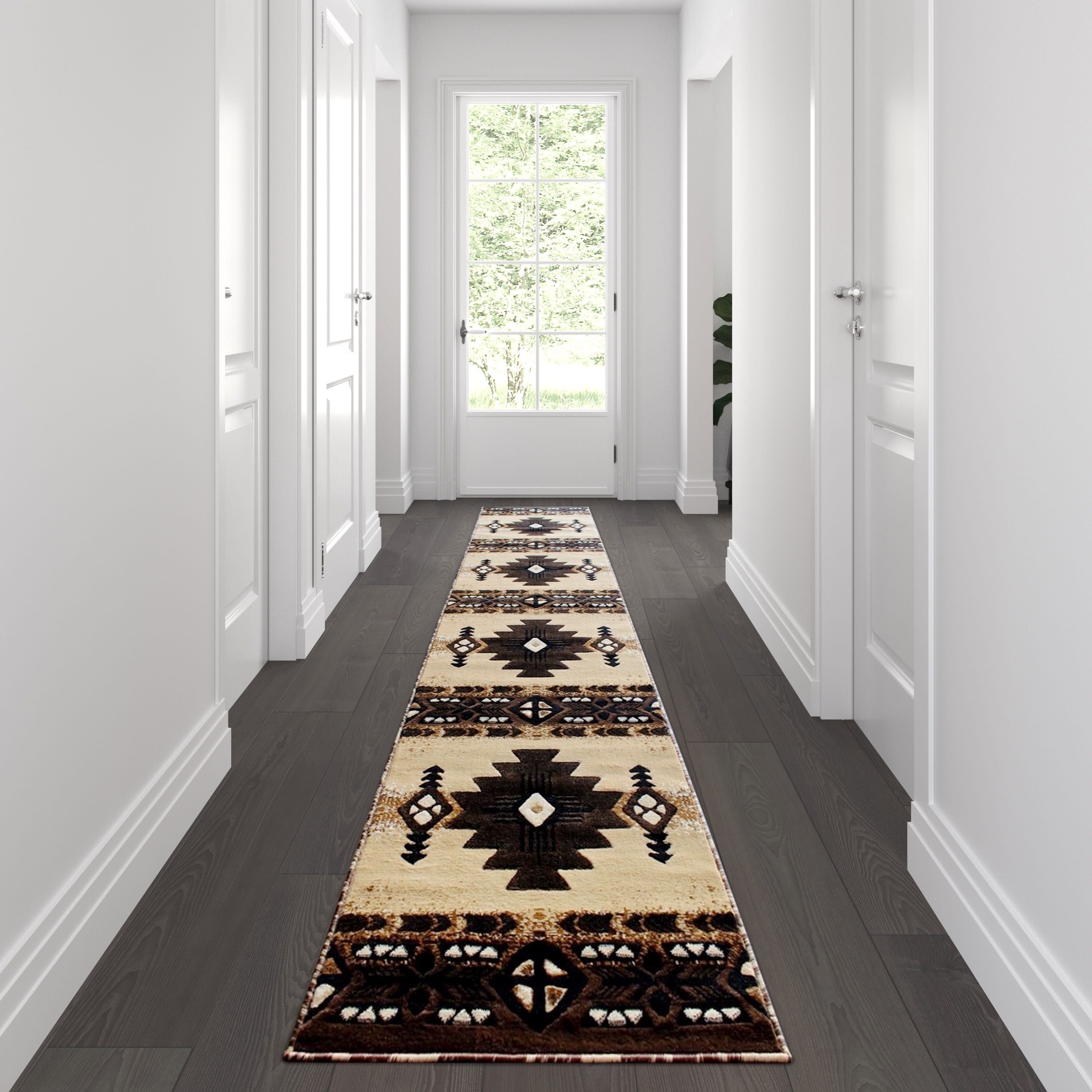 Traditional Southwestern Brown 2' x 10' Olefin Area Rug