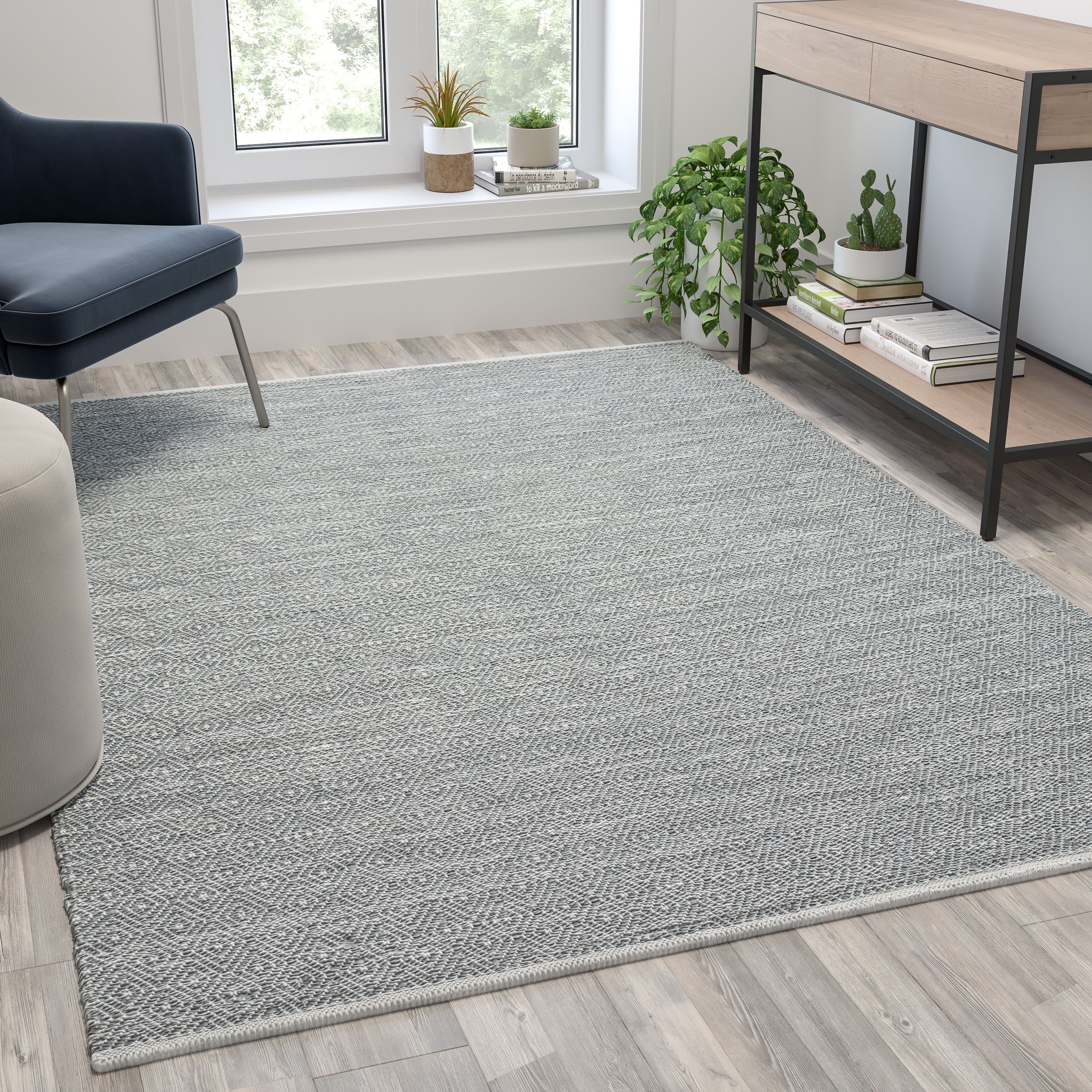 Handwoven Rectangular Geometric Gray Area Rug, 5' x 7'