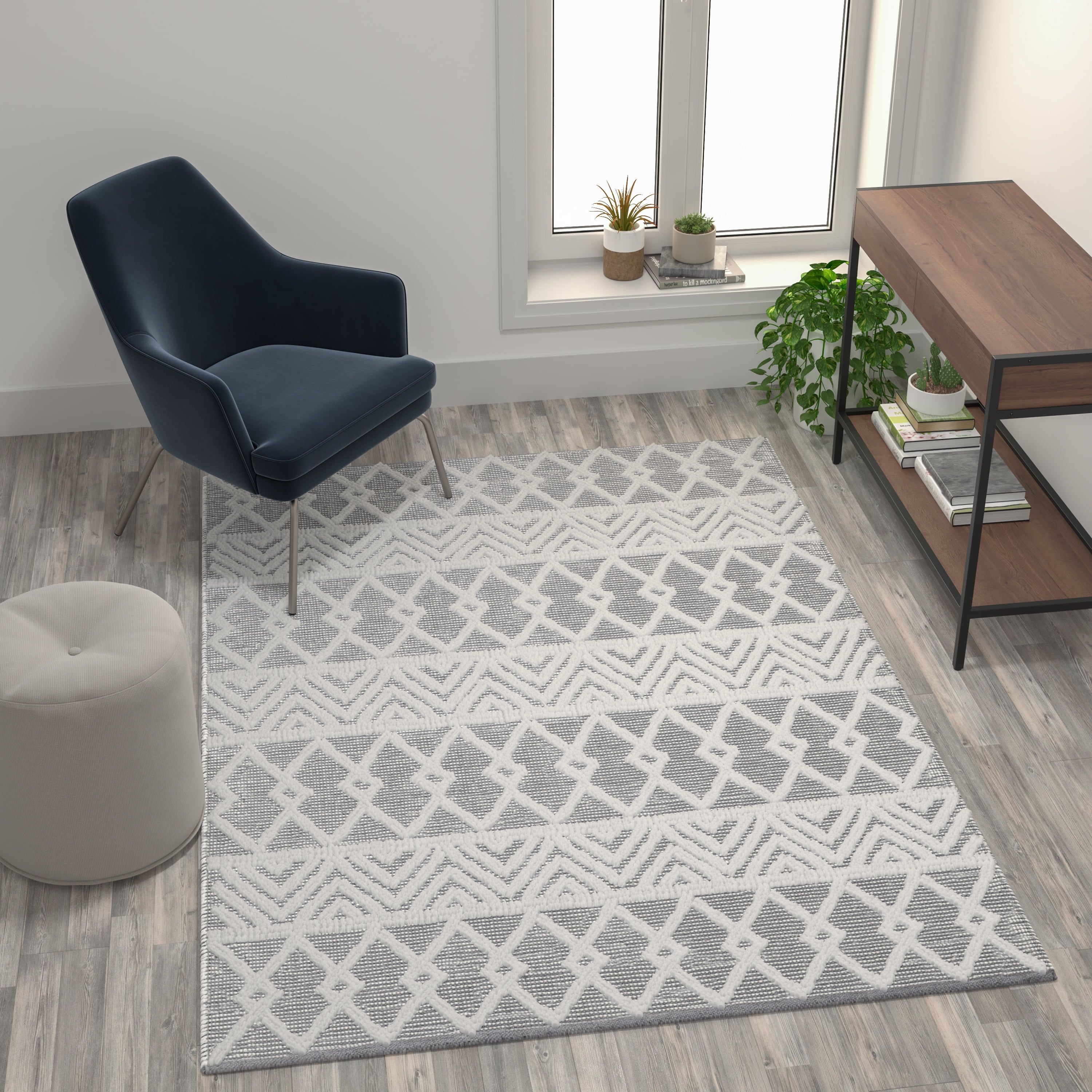 Handmade Geometric Gray Wool-Cotton Blend Area Rug, 5' x 7'