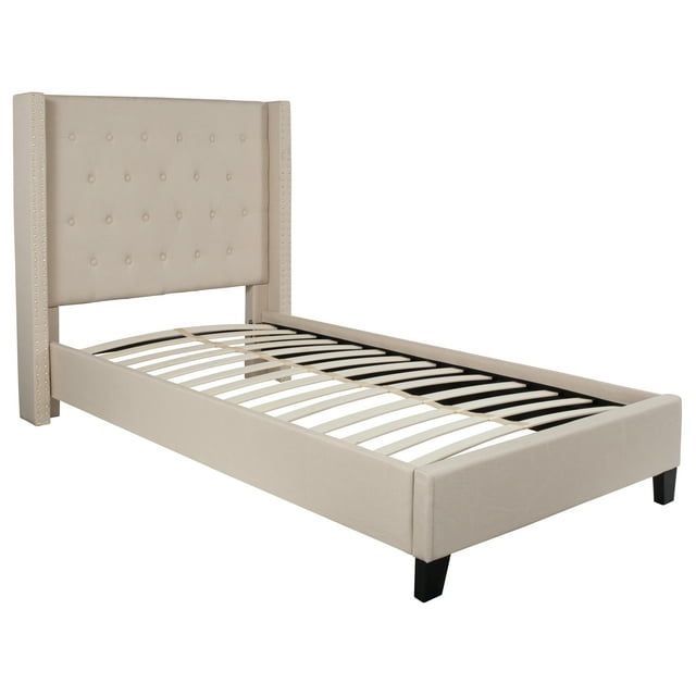 Riverdale Twin Tufted Upholstered Platform Bed in Beige
