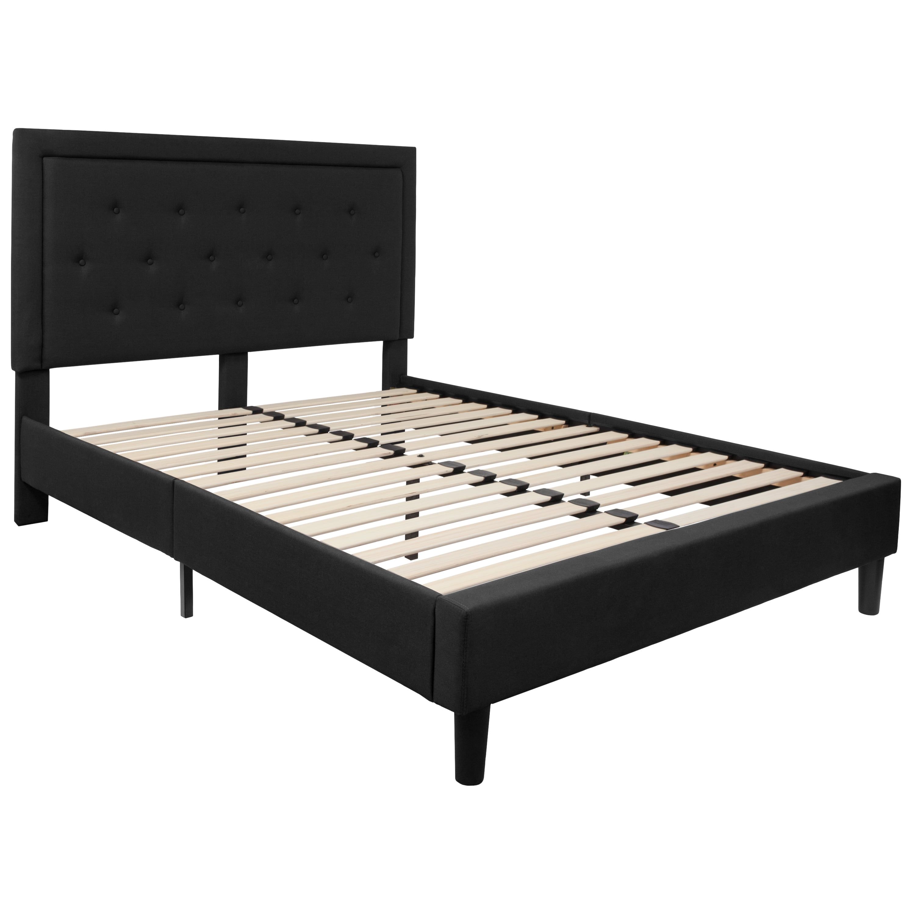 Queen Black Tufted Upholstered Platform Bed with Headboard