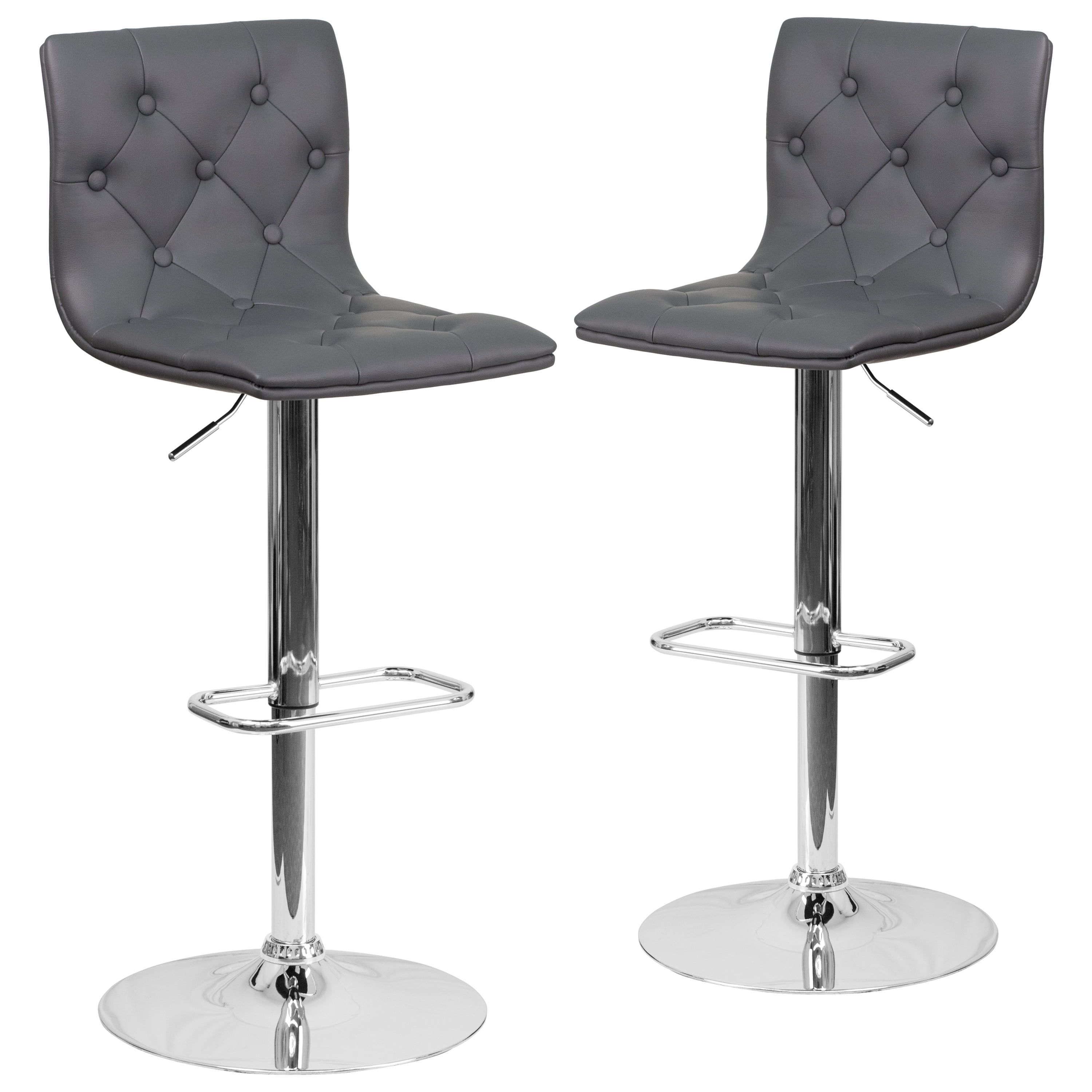 Modern Gray Vinyl Adjustable Swivel Barstool with Chrome Base