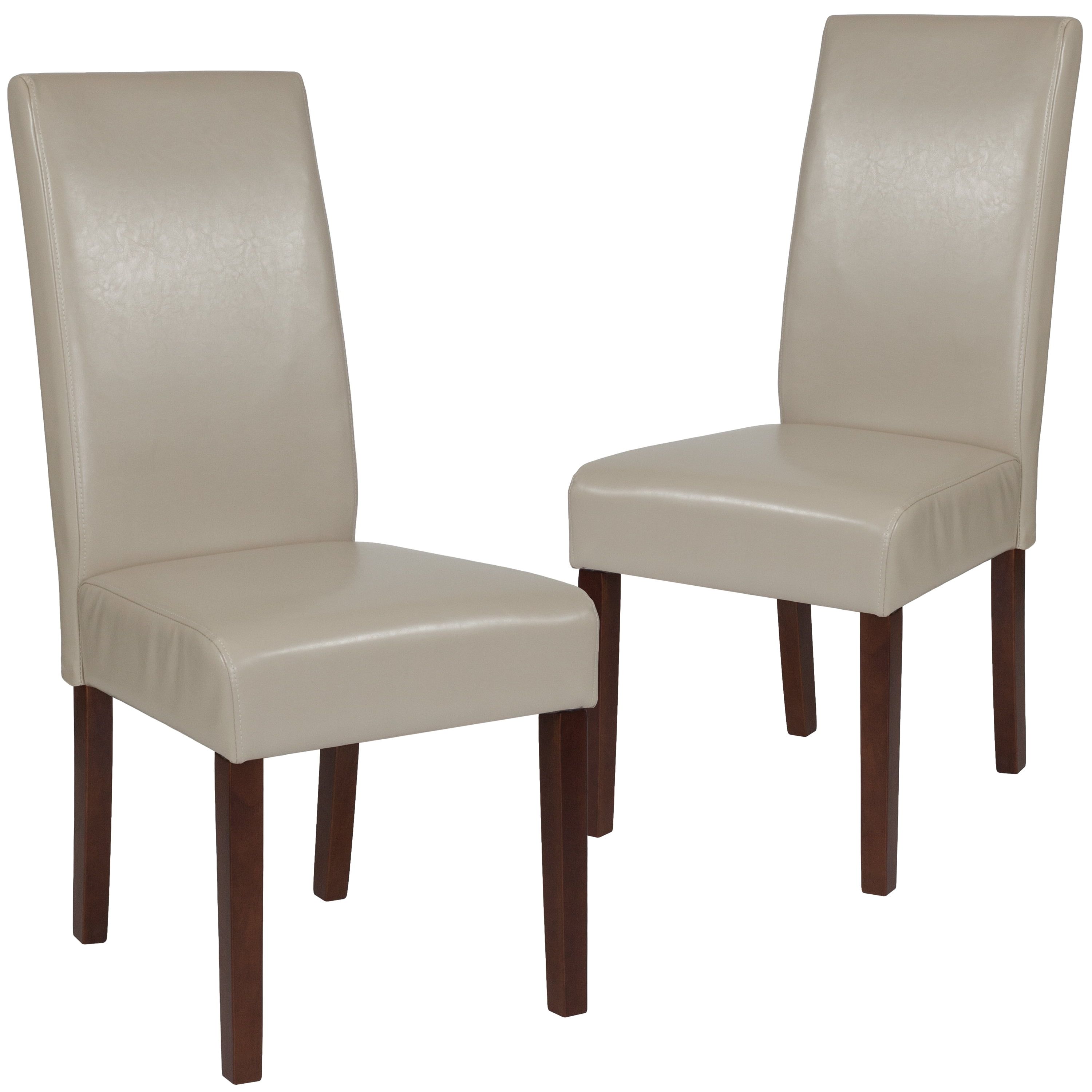 Beige LeatherSoft Parsons Side Chair with Mahogany Legs