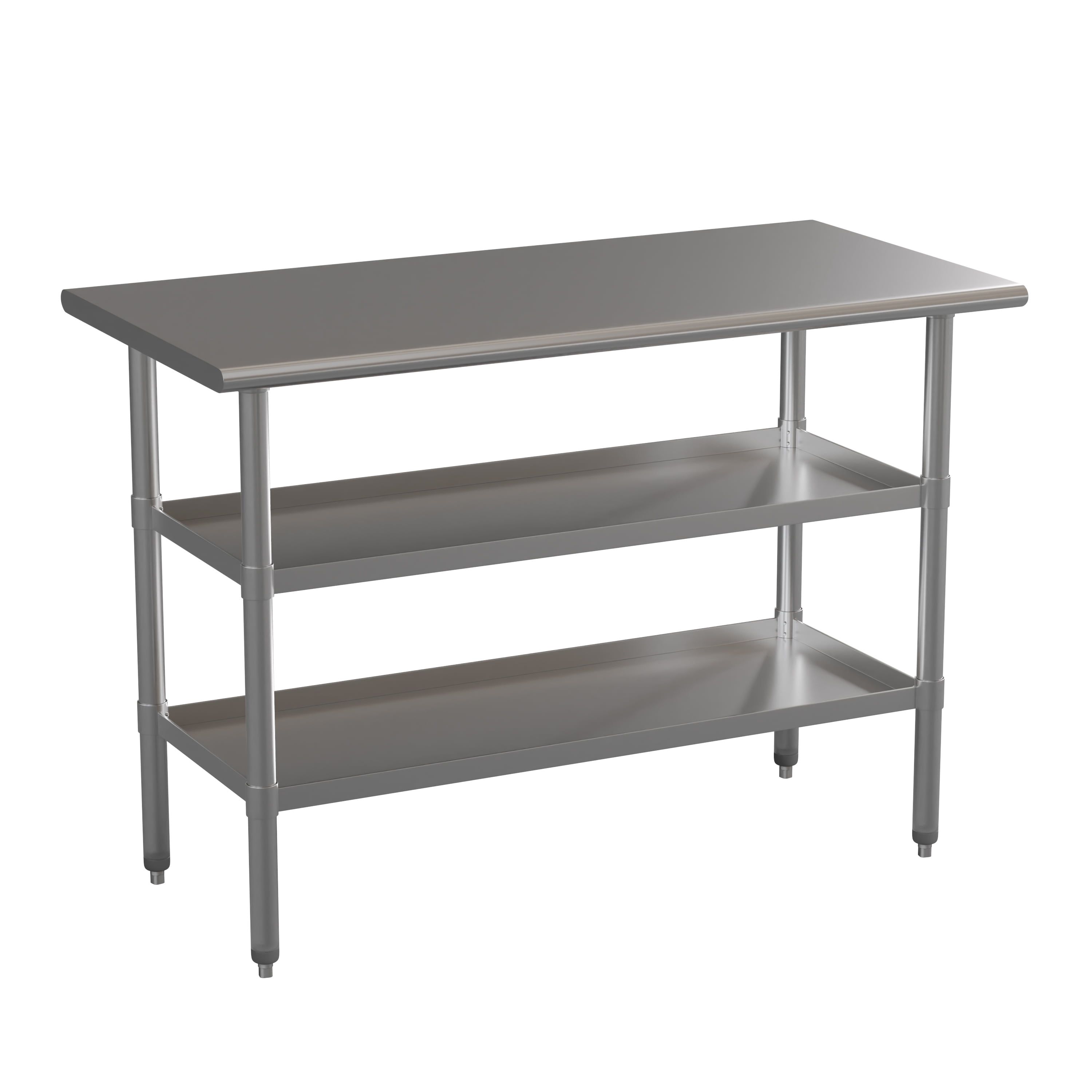 48" Silver Stainless Steel Kitchen Work Table with Adjustable Shelves