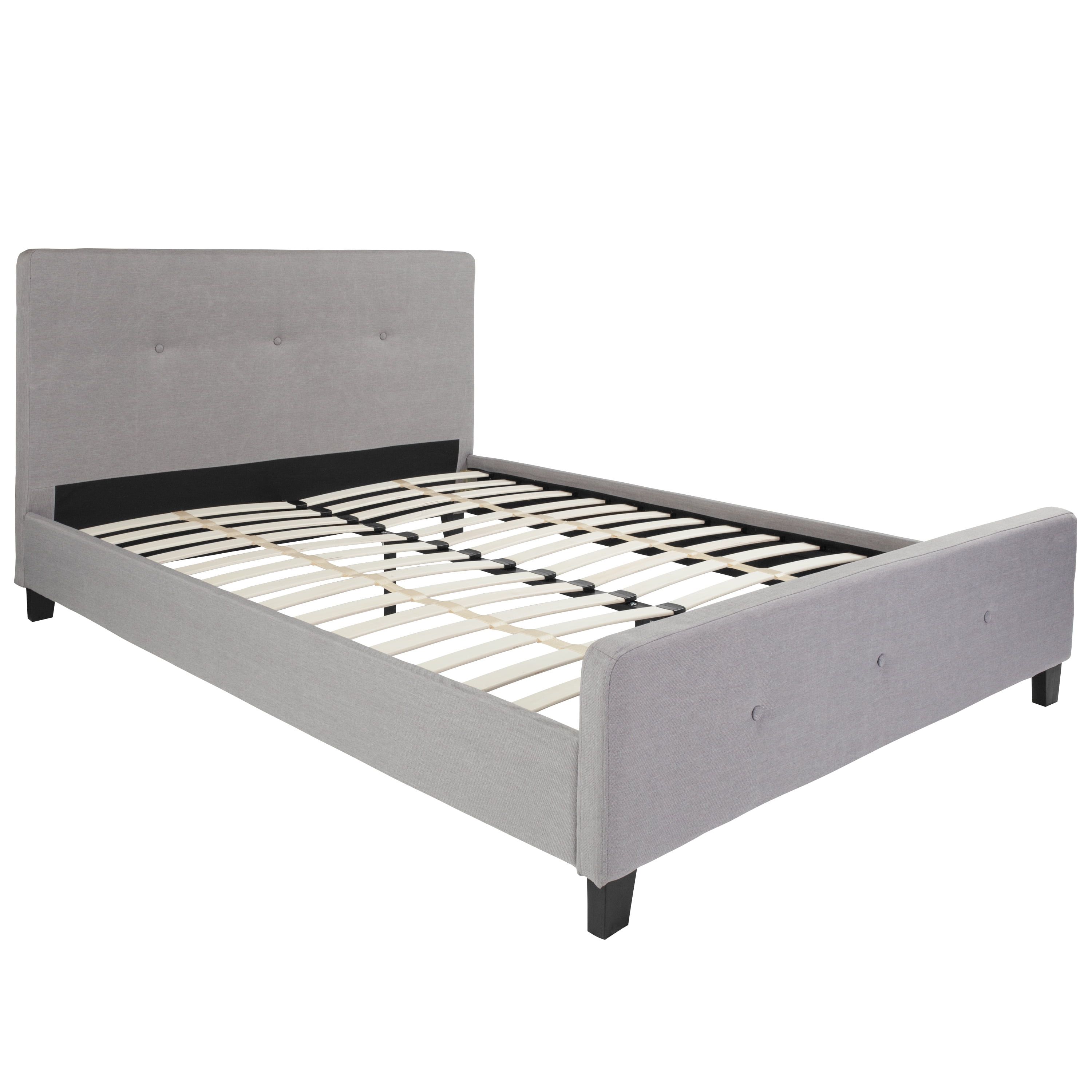 Light Gray Upholstered Queen Platform Bed with Tufted Headboard