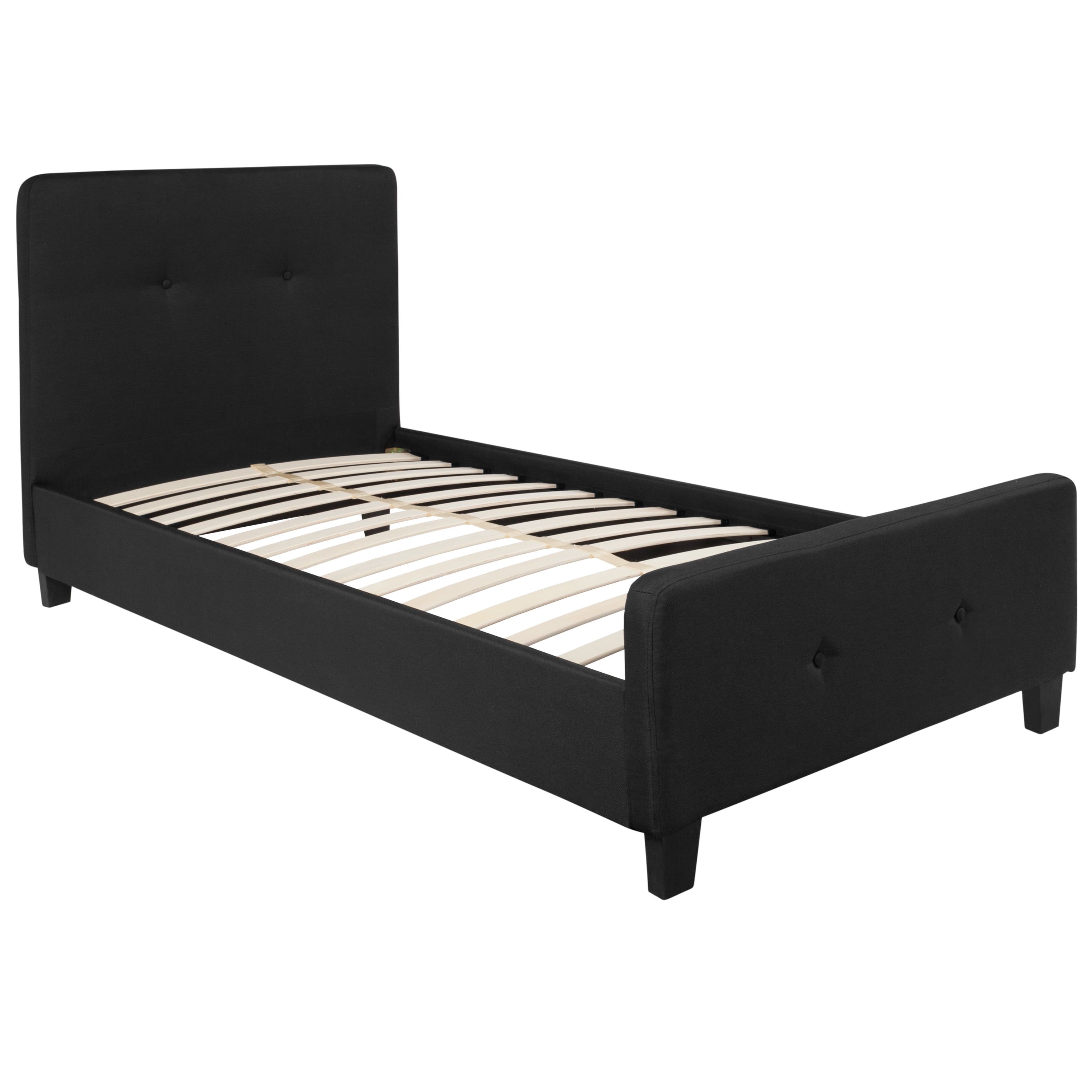 Tribeca Twin Black Tufted Upholstered Platform Bed with Slats