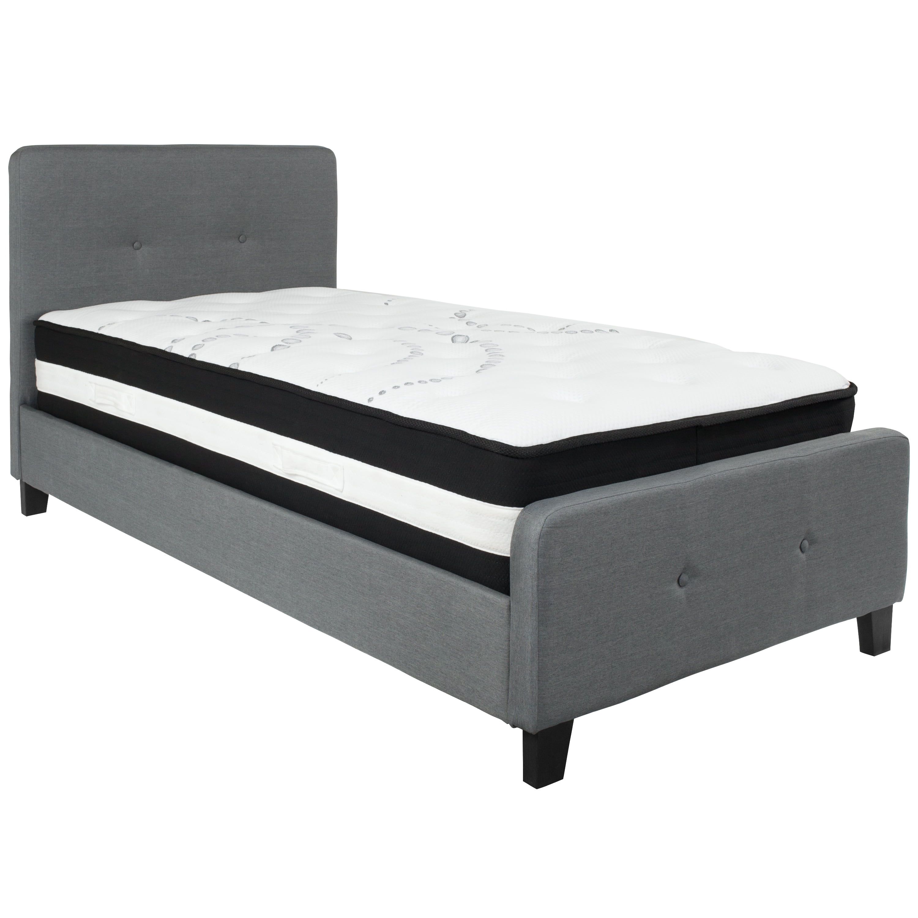 Contemporary Twin Platform Bed with Tufted Headboard in Dark Gray