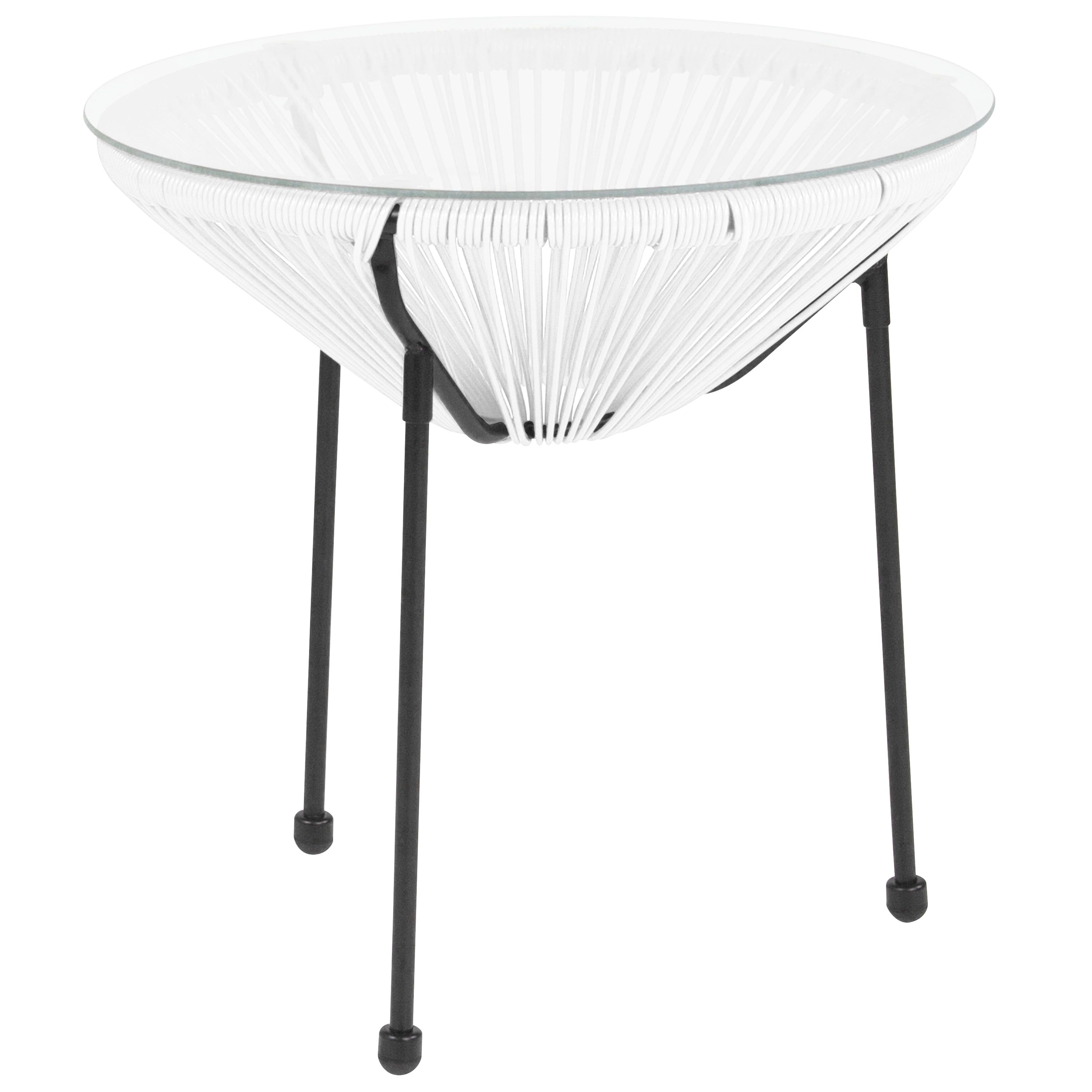 Valencia 20" Oval White Rattan & Glass Top Indoor/Outdoor Table