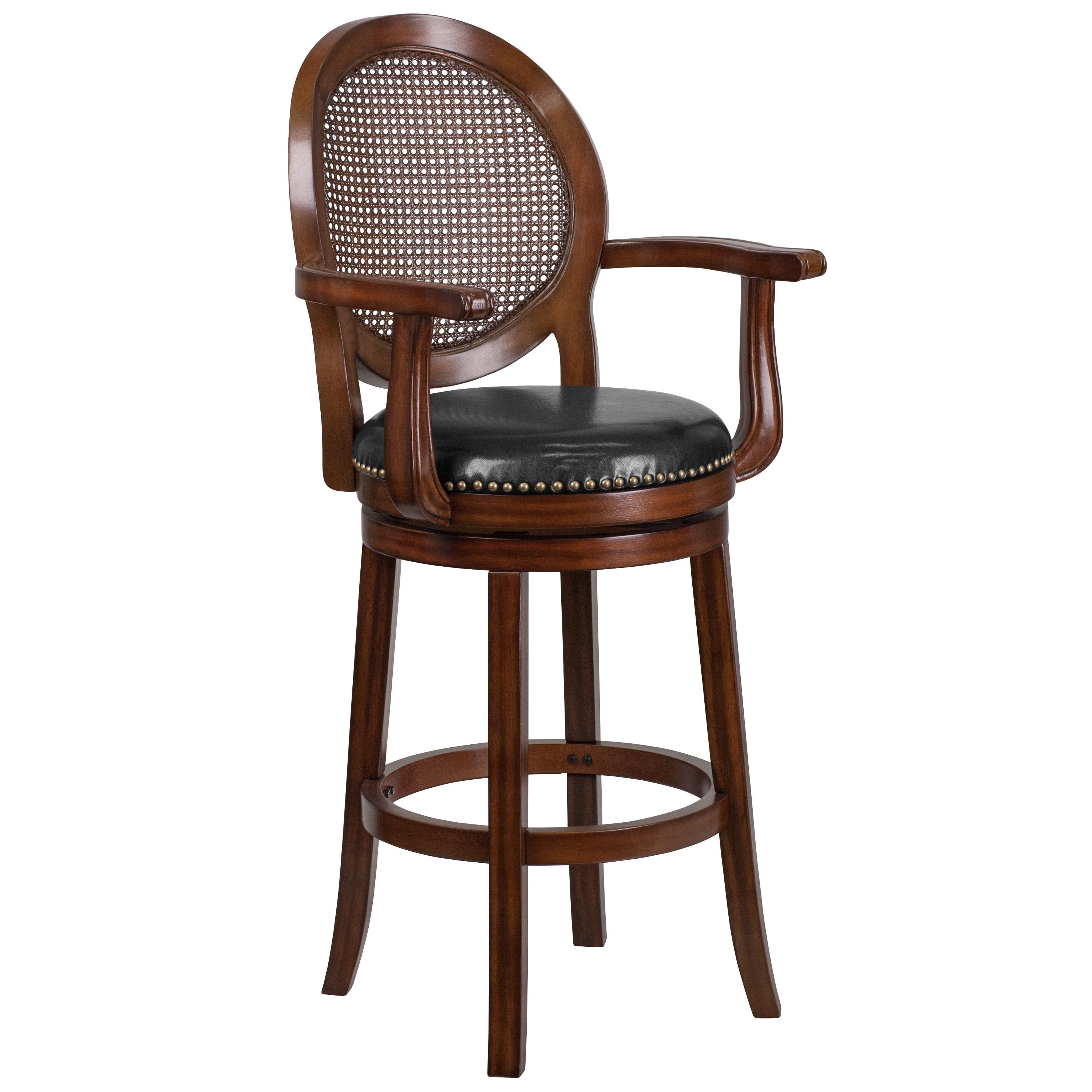 Espresso Wood Barstool with Black Leather Swivel Seat