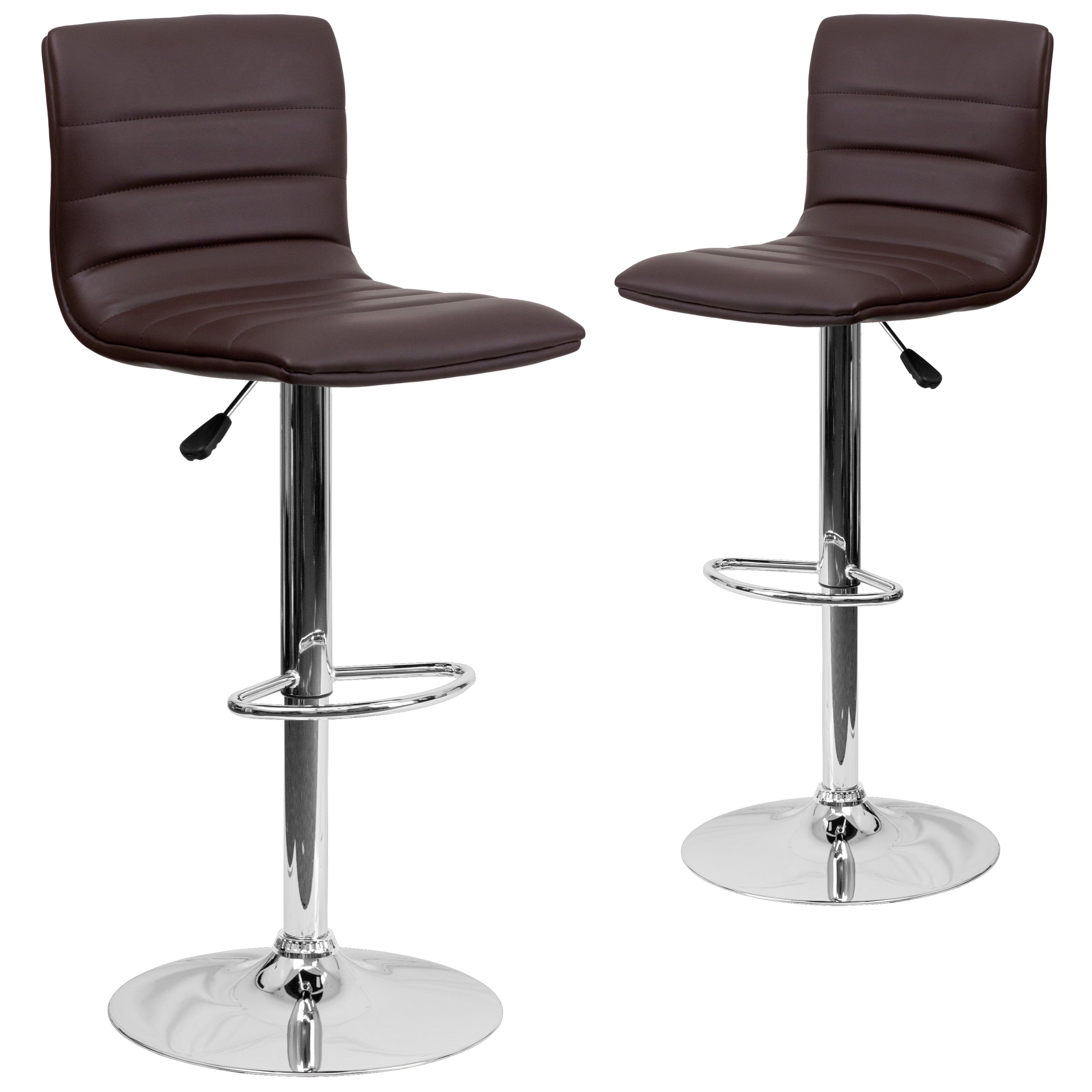 Modern Brown Vinyl Adjustable Swivel Barstool with Chrome Base