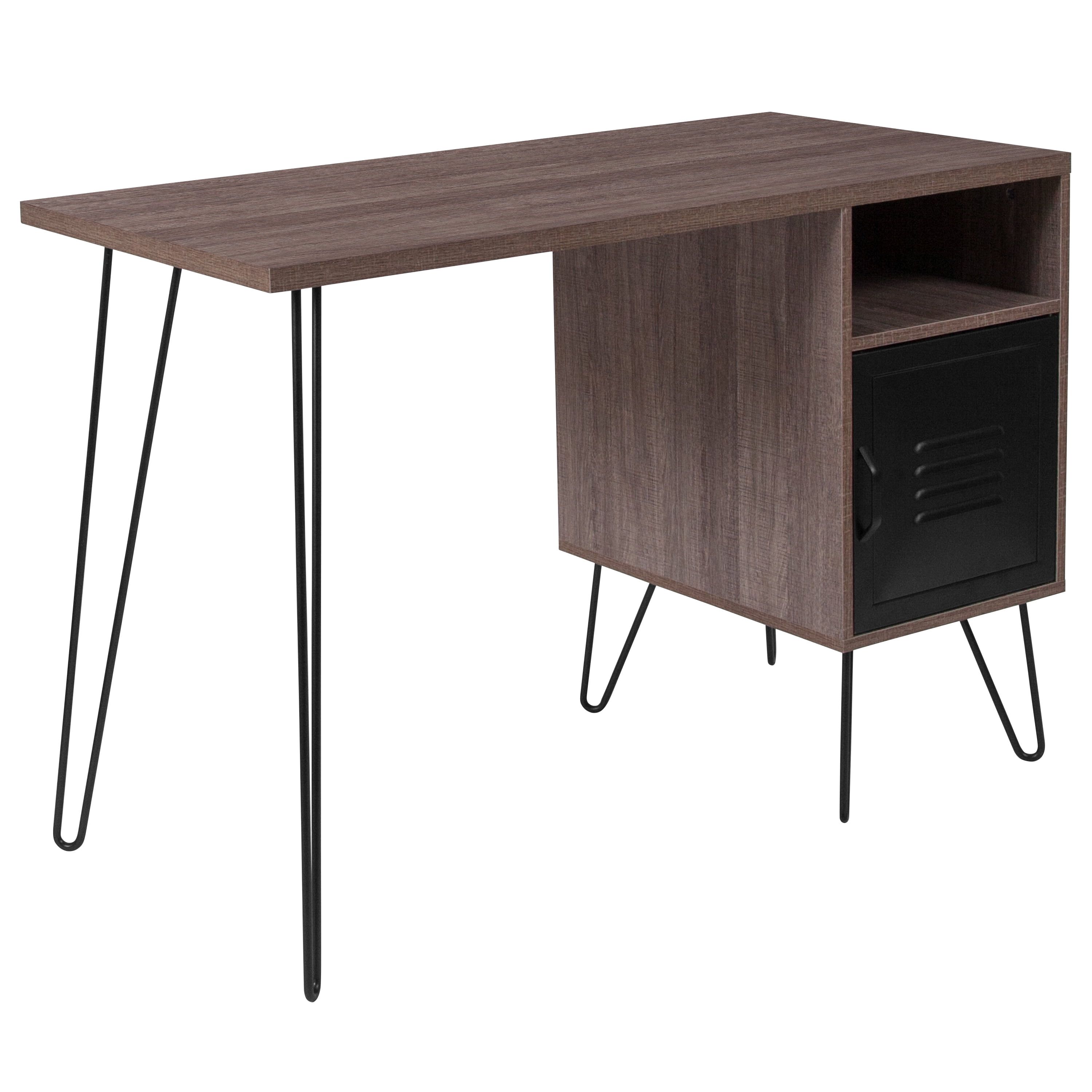 Rustic Wood Grain 48" Desk with Metal Cabinet and Black Legs