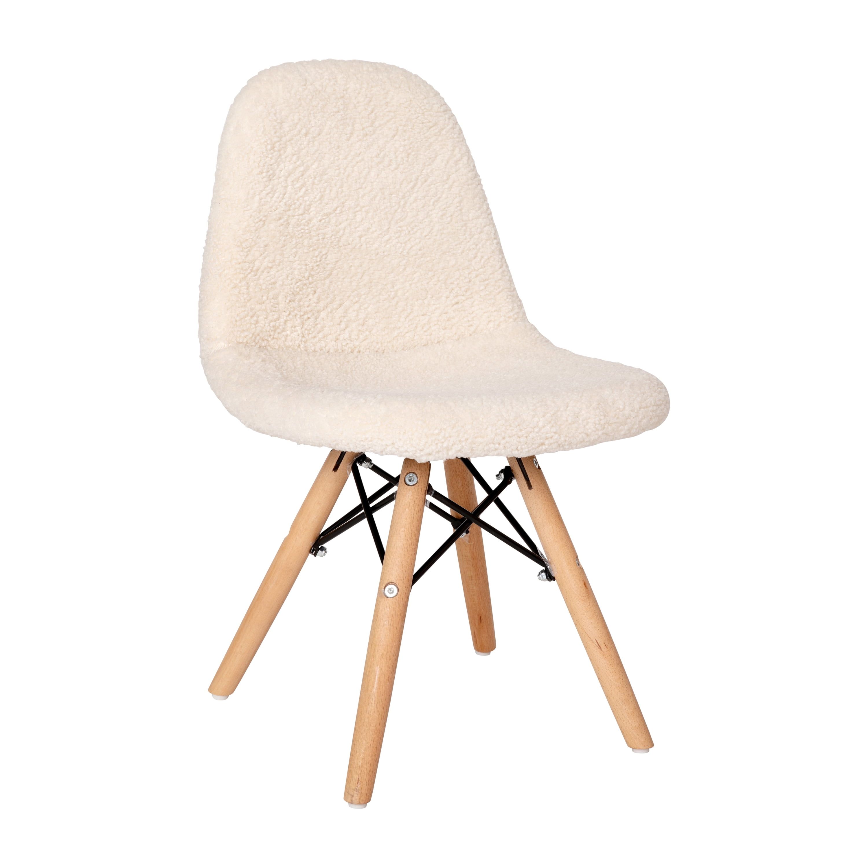 Off-White Faux Sherpa Kids' Cozy Armless Chair with Beechwood Legs