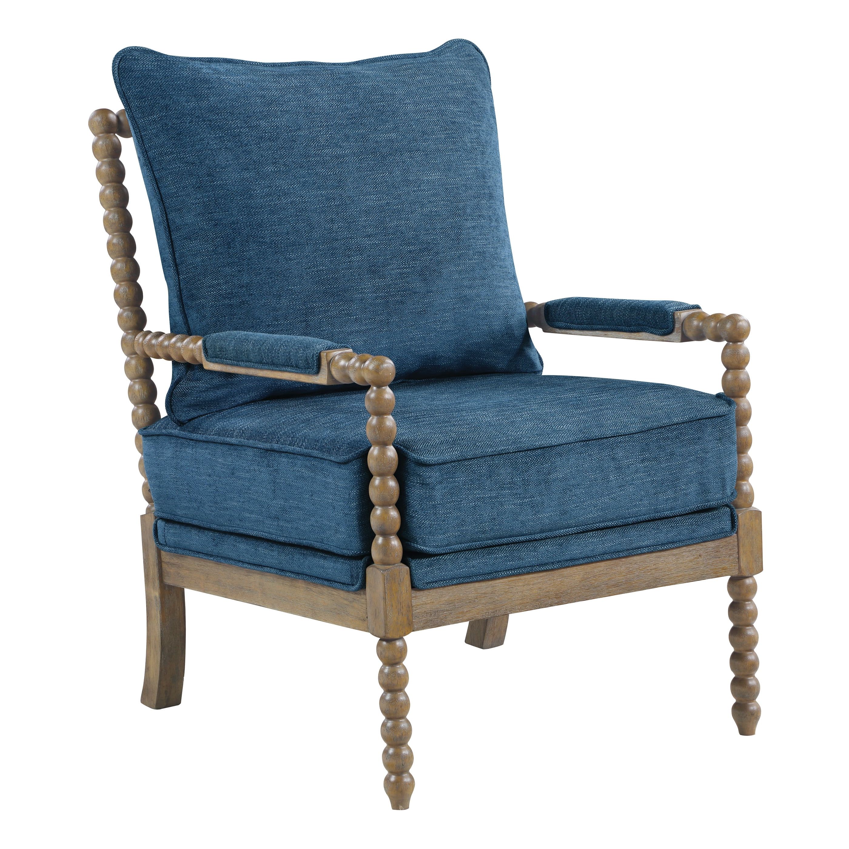 Navy Blue Spindle Accent Chair with Wood Frame